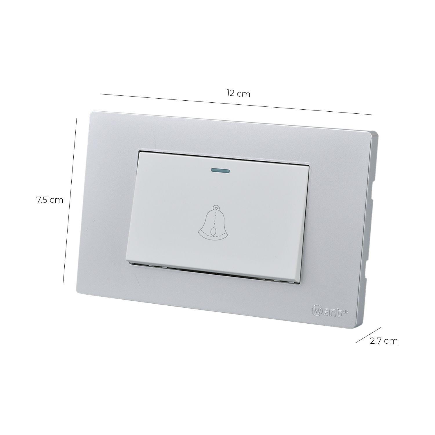 Pack 5 Pulsador Timbre Metálico Simple 10A - Gris - Blanco-2