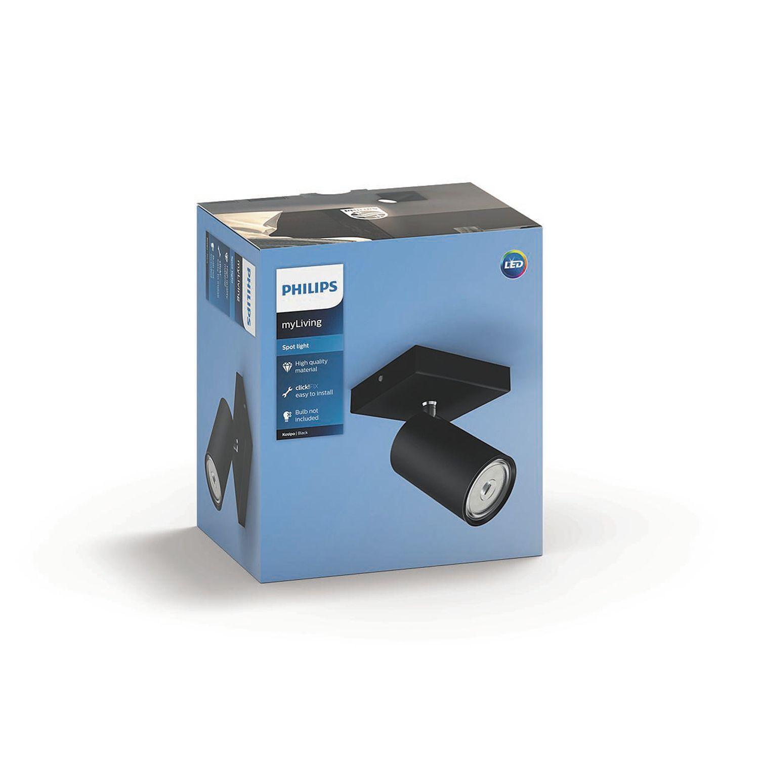 Foco Philips Kosipo Spotlight Negro x1 GU10 Incluye Ampolletas Cálida -1