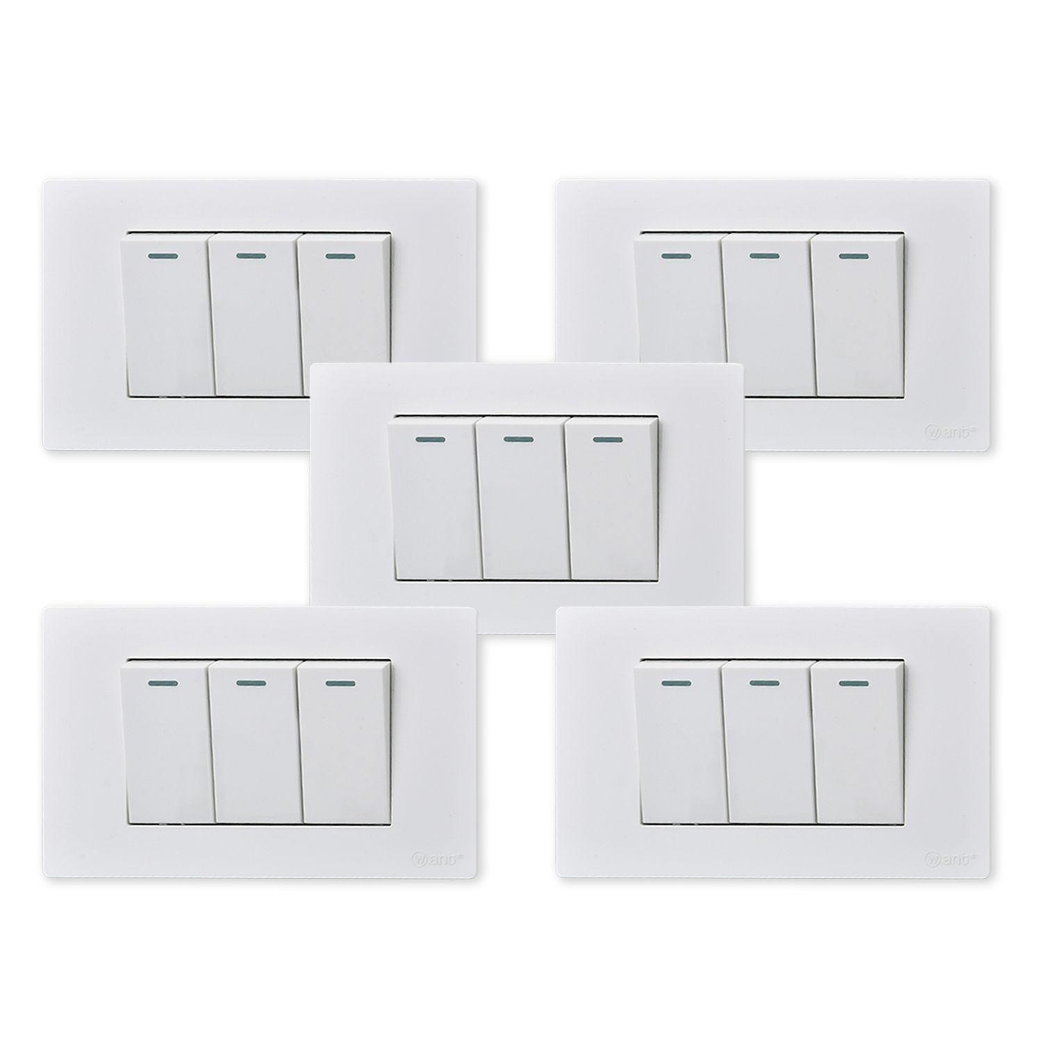Pack 5 Interruptores Triple Metálico 9/12 16A - Blanco-0