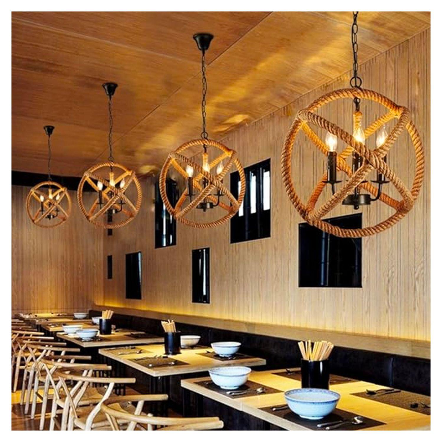 Lámpara Colgante Cáñamo Con Cadena Diseño Bola E-27 Ampolleta Fría-3