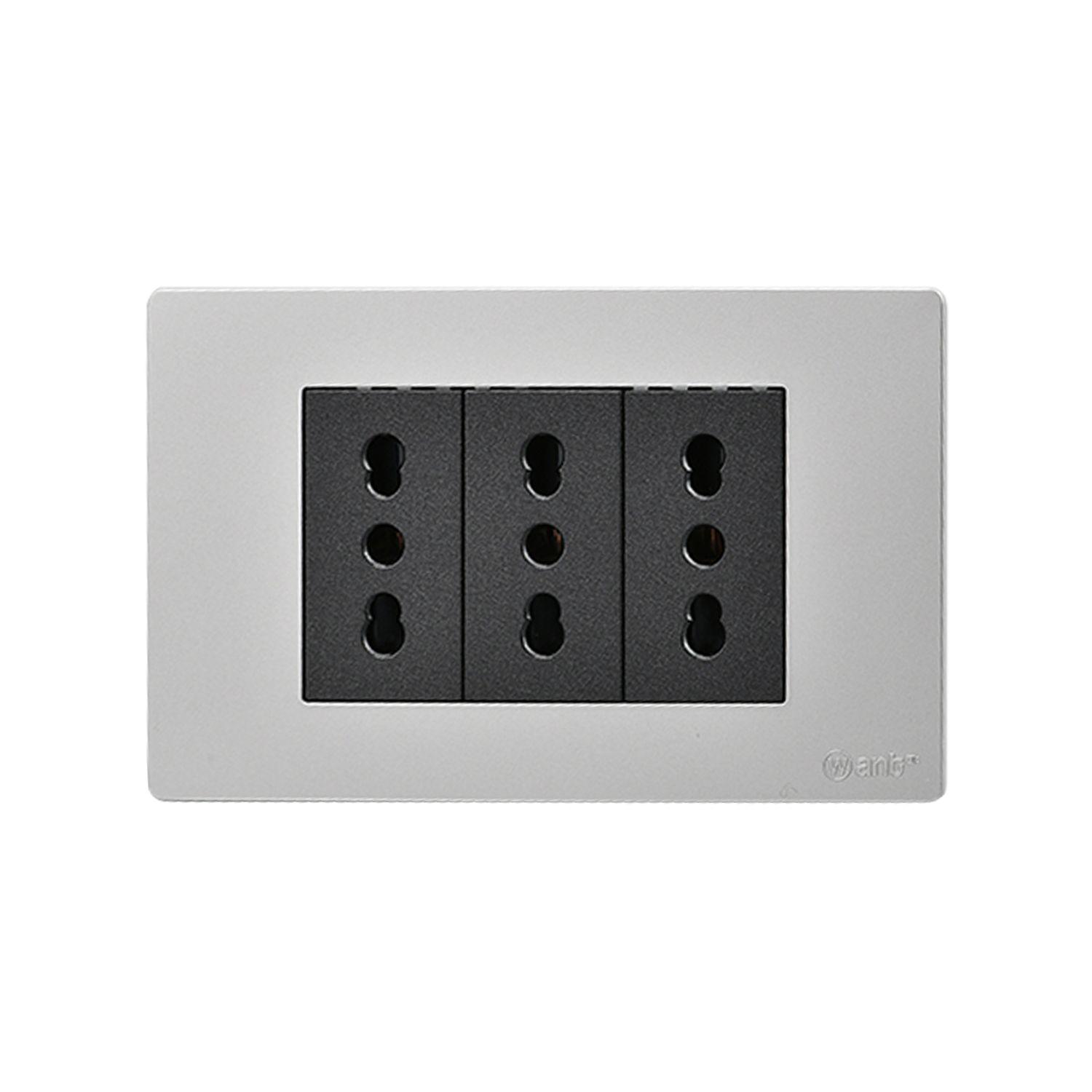 Pack 10 Tomacorriente Triple Metálico 16A - Gris/ Negro-3