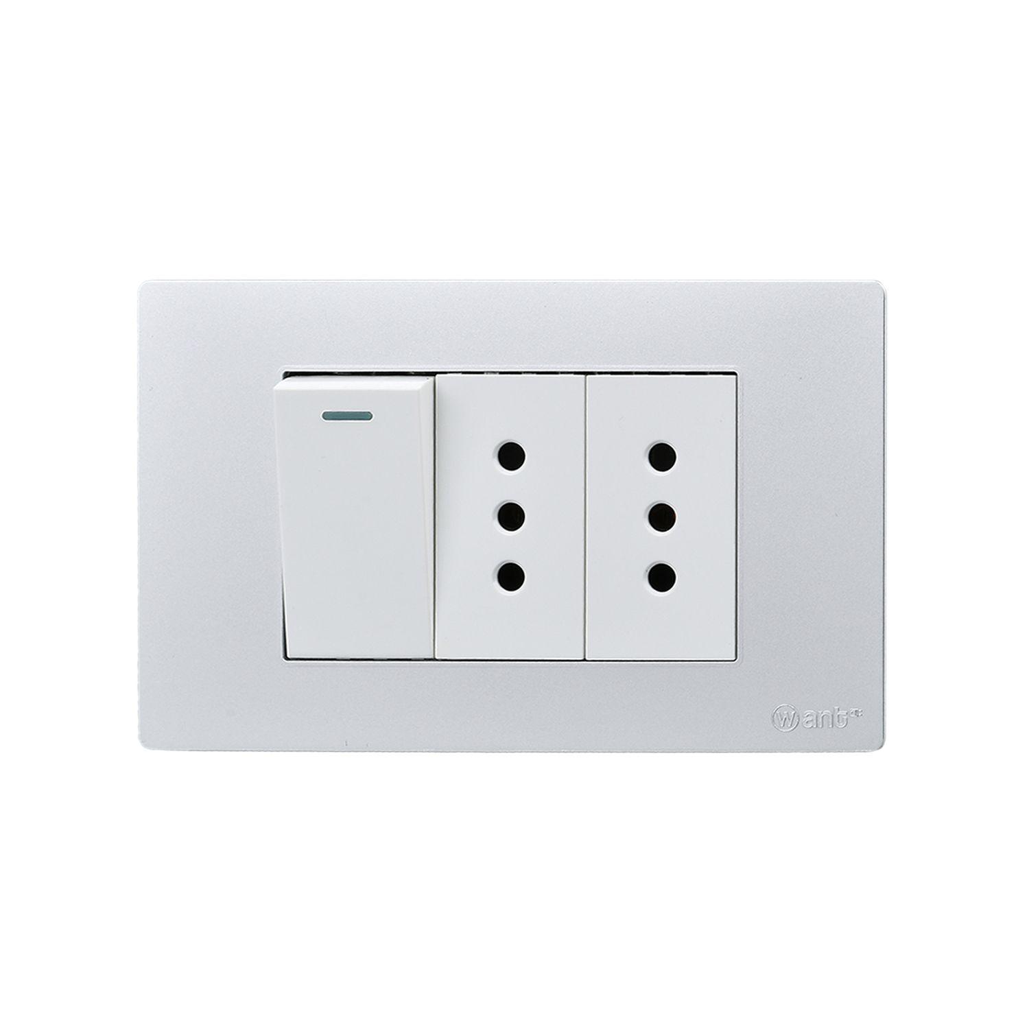 Pack 5 Interruptor 1* 9/12 16A y Tomacorriente 2* 10A - Gris - Blanco-3
