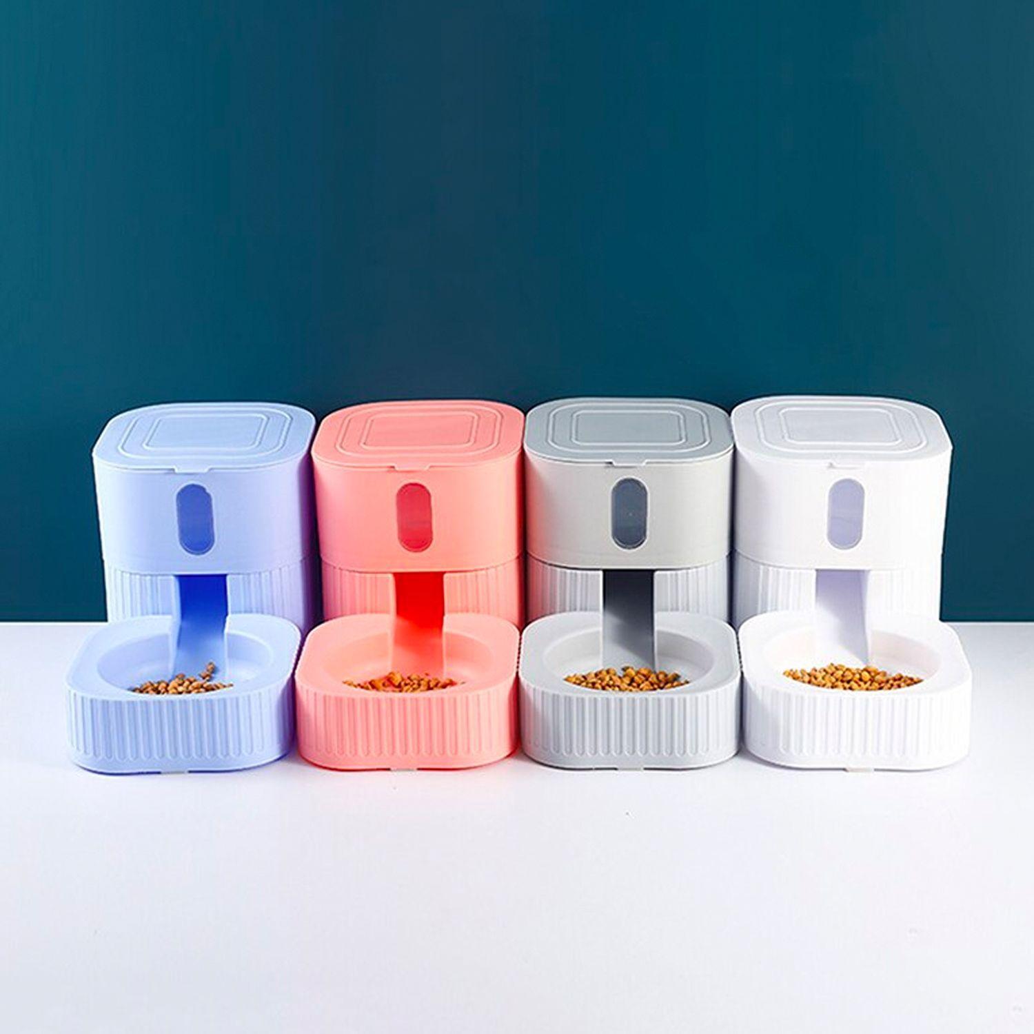 Dispensador de Comida Para Mascotas Diseño Cuadrado Rosado-1