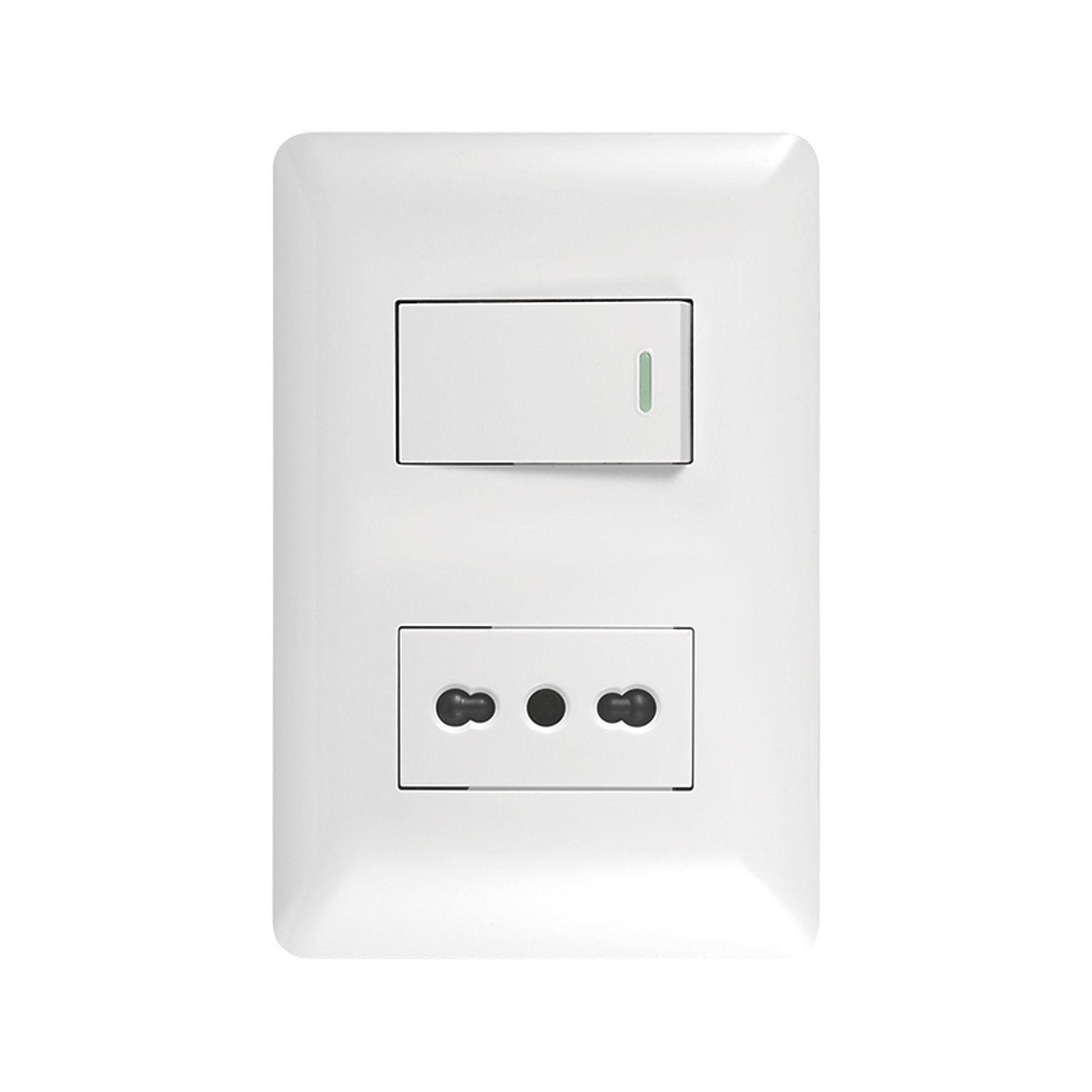 Pack 3 Tomacorriente Simple 10/16A 250V + Interruptor Simple 9/12 10A Blanco-2