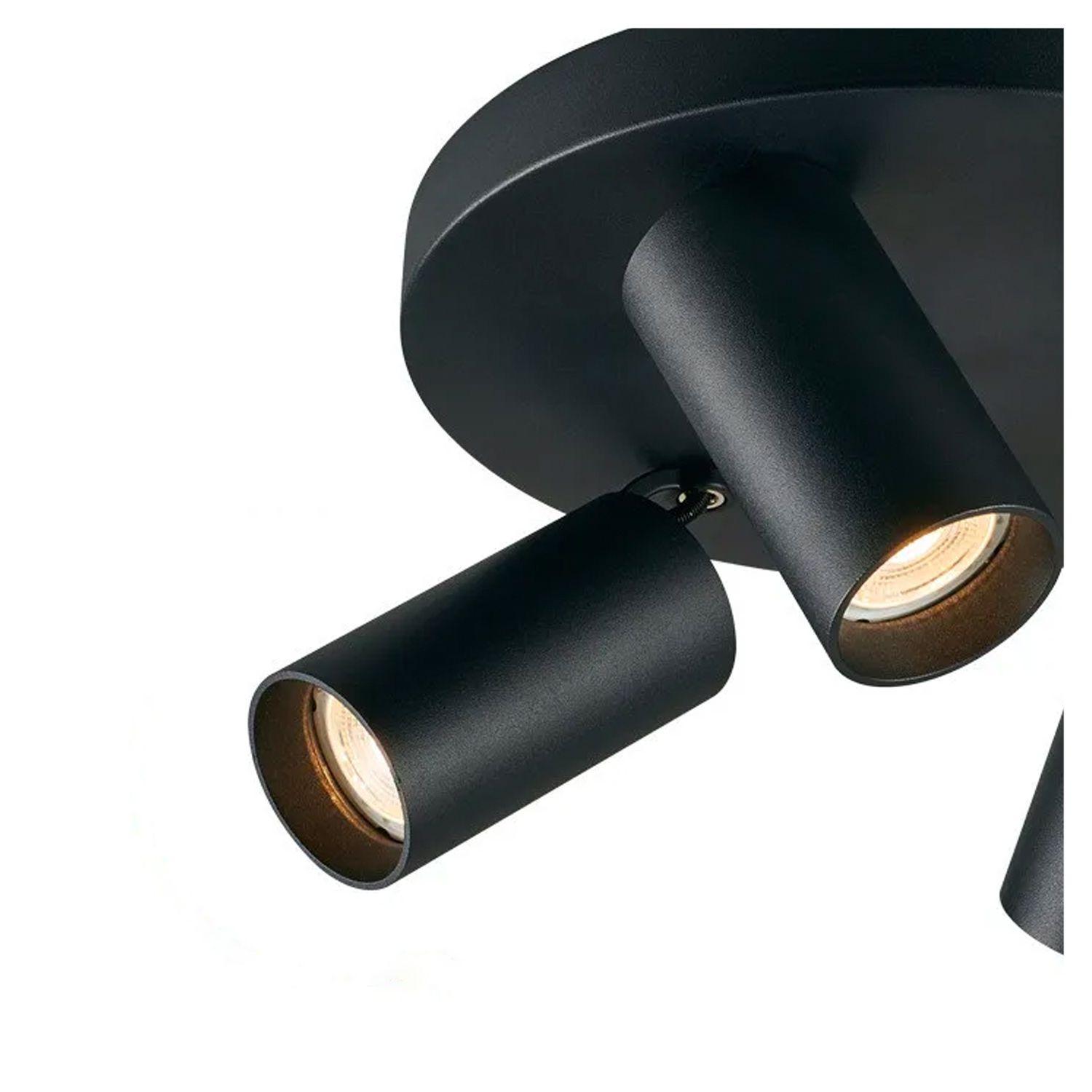 Pack 5 Foco Sobrepuesto Con Base Redonda 3xGU-10 Altair III Negro Ampolleta Cálida-2