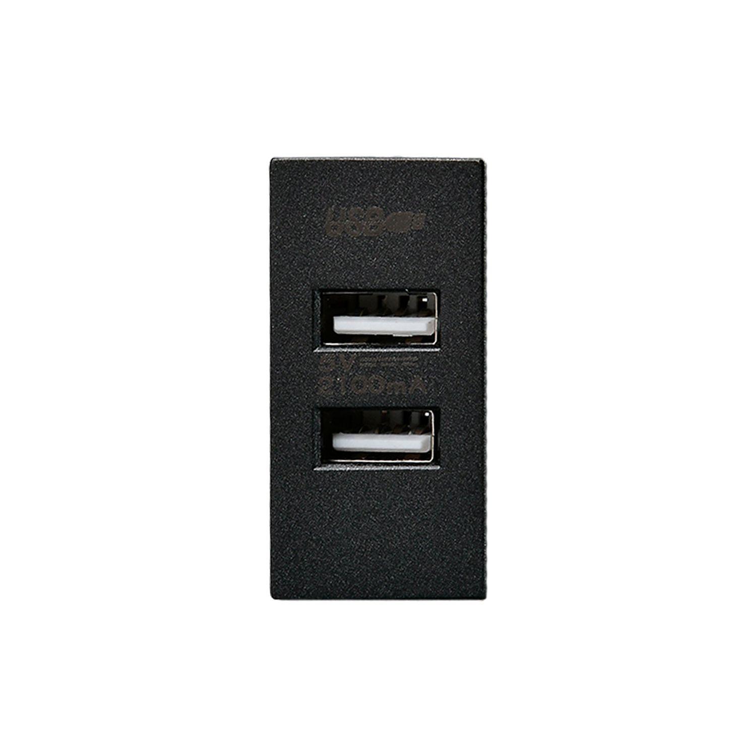 Pack 20 Módulo USB Doble Metálico 250V - Negro-3