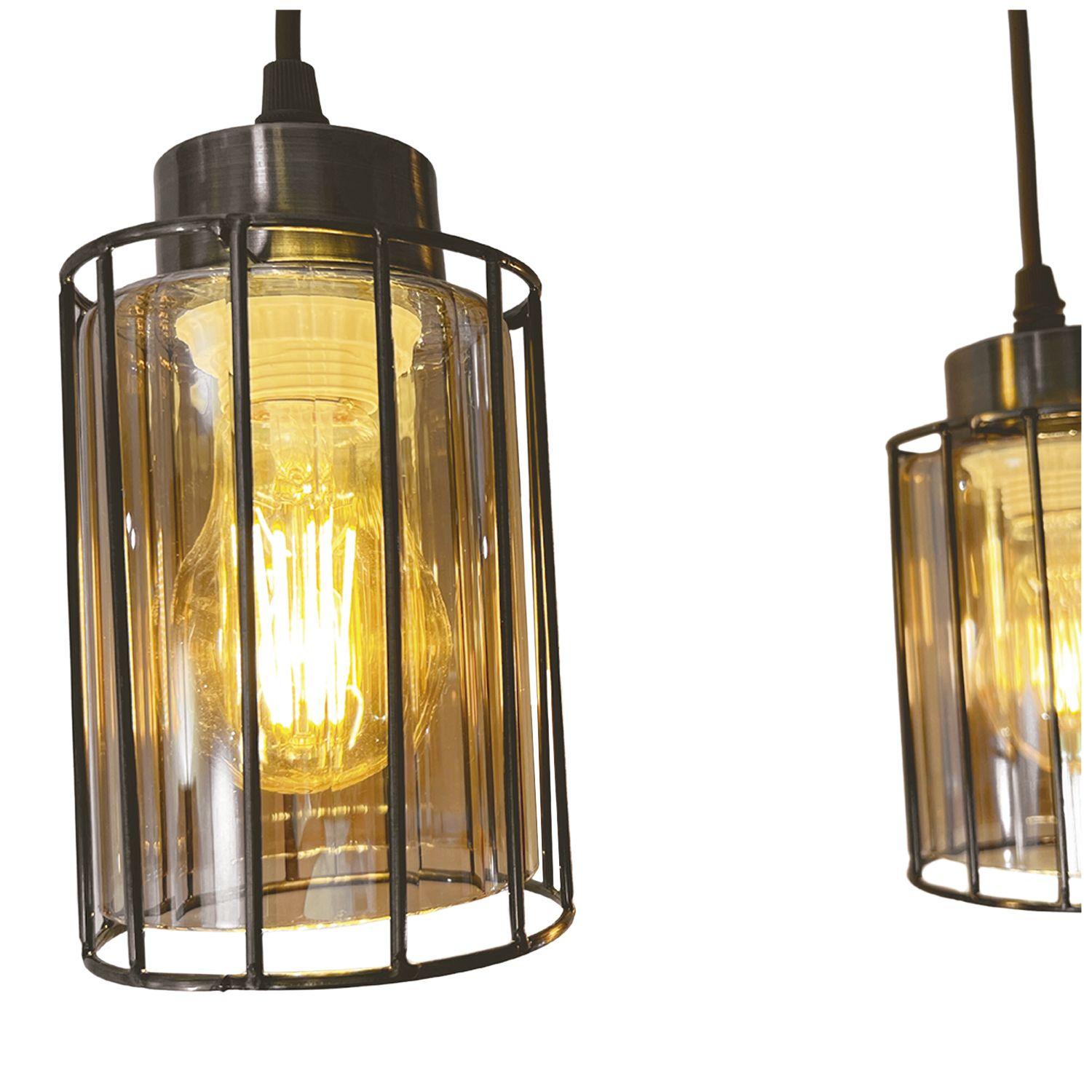 Lámpara Colgante Triple Cobre Ambar Porta E-27 Yildun Incluye Ampolleta Cálida-3