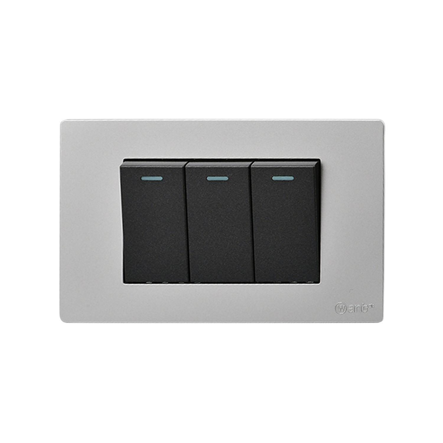 Pack 5 Interruptores Triple Metálico 9/12 16A - Gris/ Negro-3