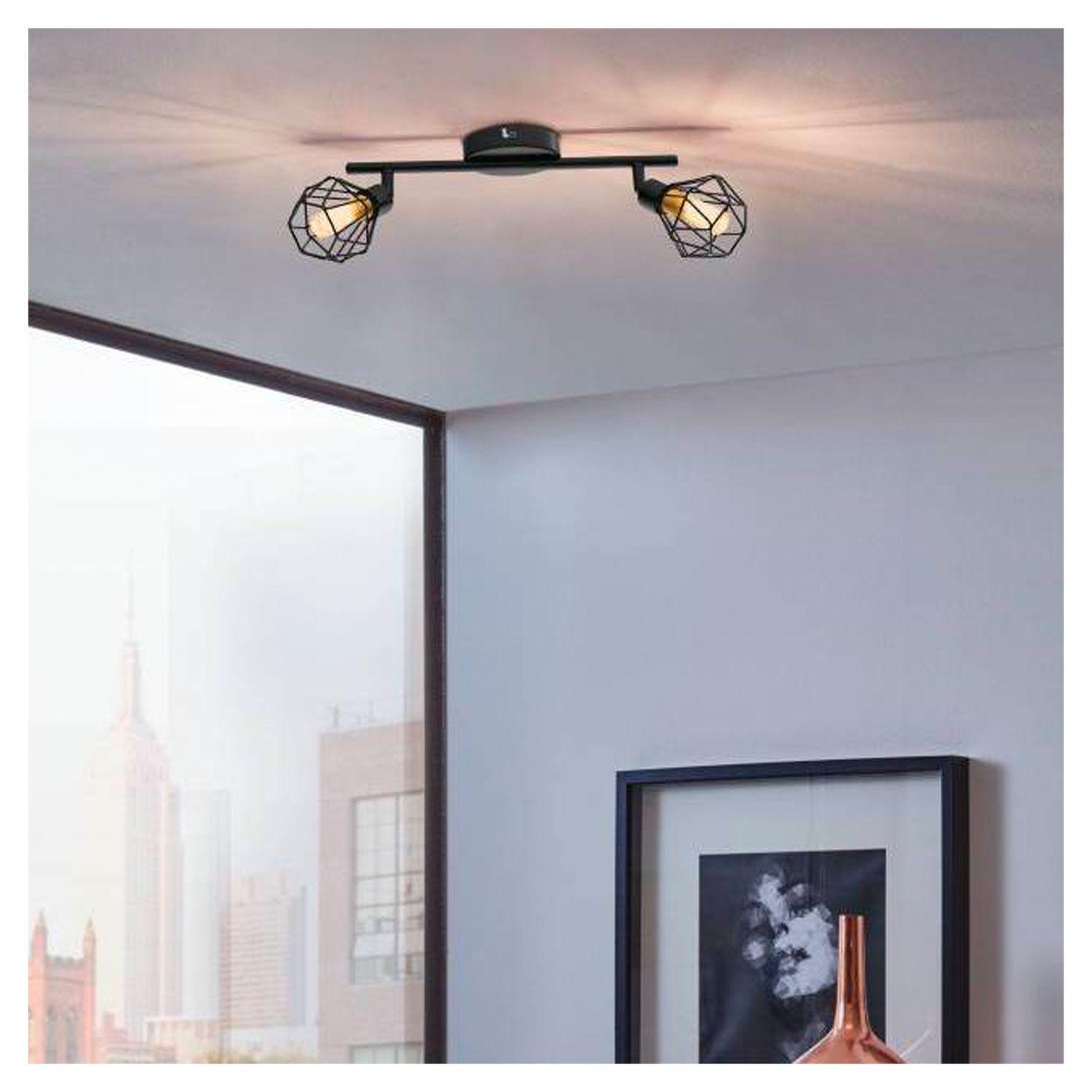 Apliqué de Techo Doble Rejilla Geométrica E-14 Negro Ampolleta Cálida-3