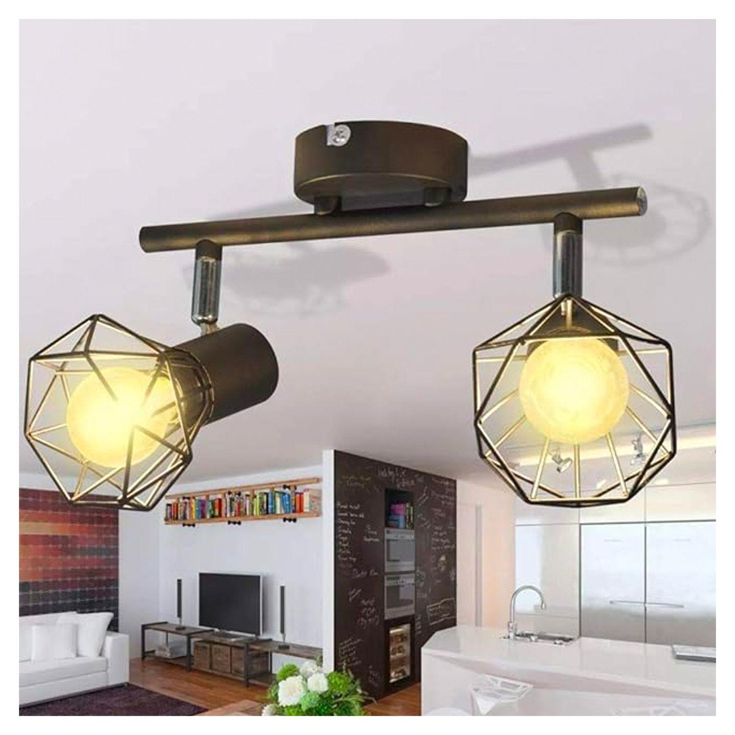 Apliqué de Techo Doble Rejilla Geométrica E-14 Negro Ampolleta Cálida-4