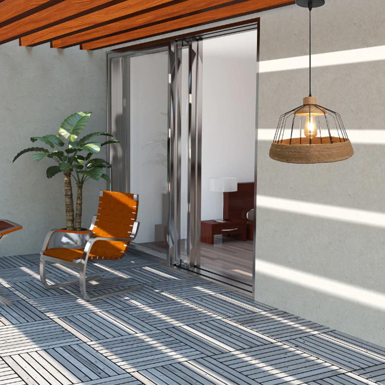 Lámpara Colgante E-27 Diseño Madera Con Cuerda Incluye Ampolleta Cálida-3