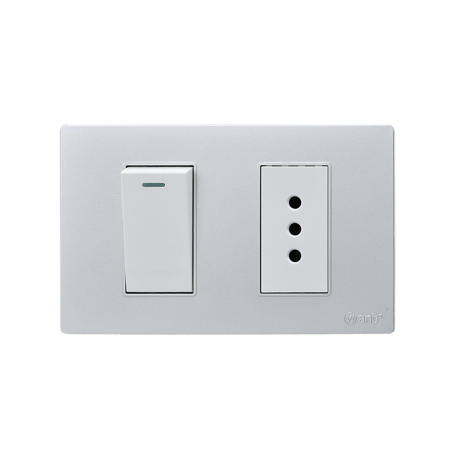 Pack 5 Interruptor 1* 9/12 16A y Tomacorriente 1* 10A - Gris - Blanco-3