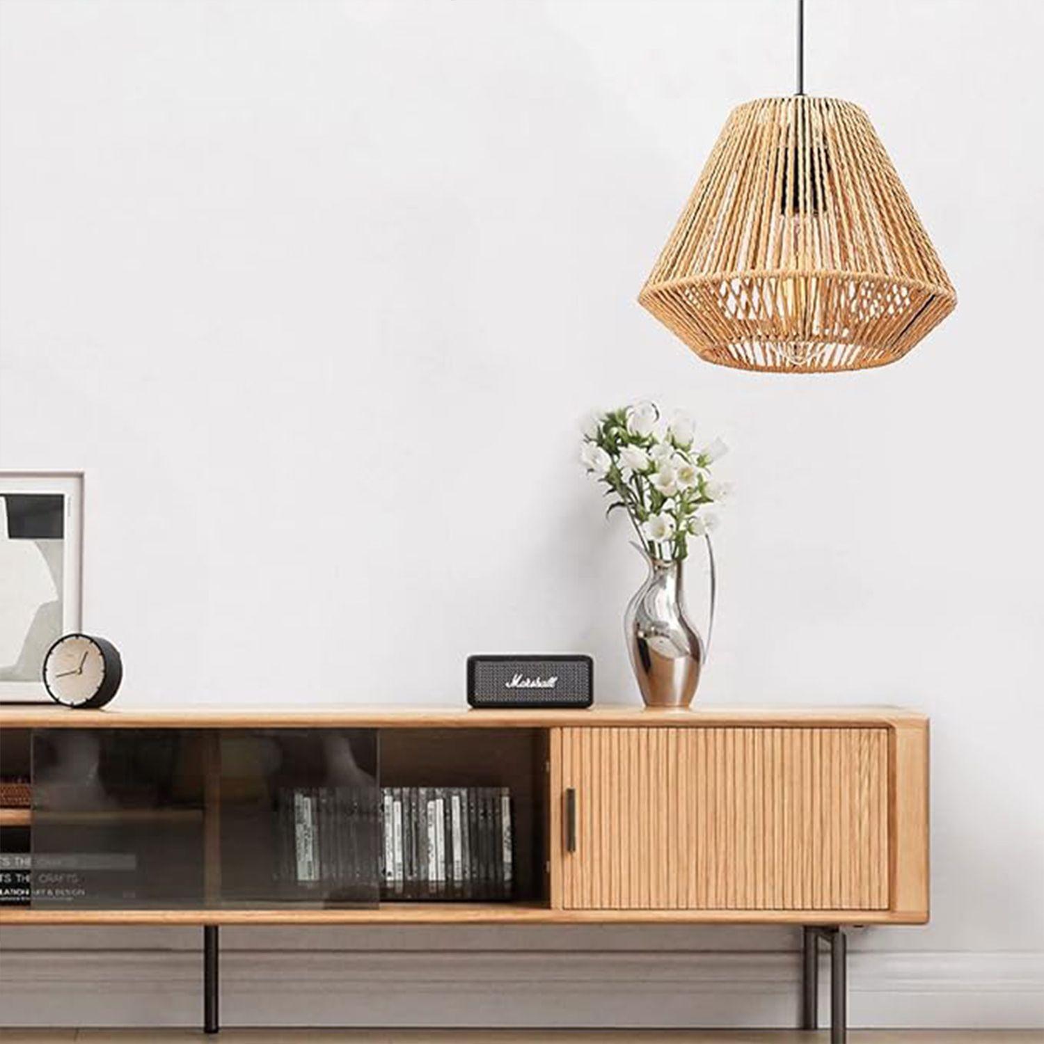 Lámpara Colgante E-27 Diseño Rombo Cáñamo Incluye Ampolleta Cálida-4
