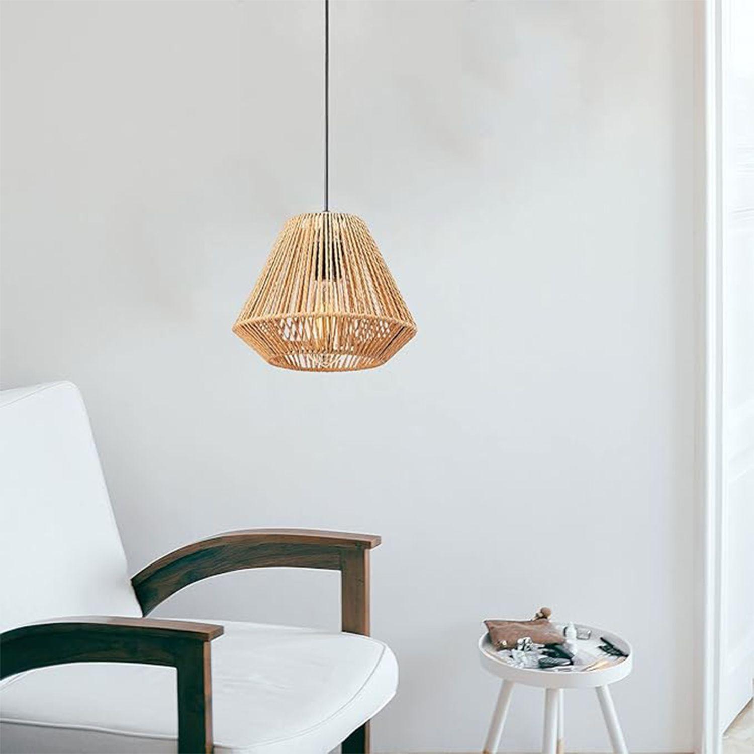 Lámpara Colgante E-27 Diseño Rombo Cáñamo Incluye Ampolleta Cálida-5