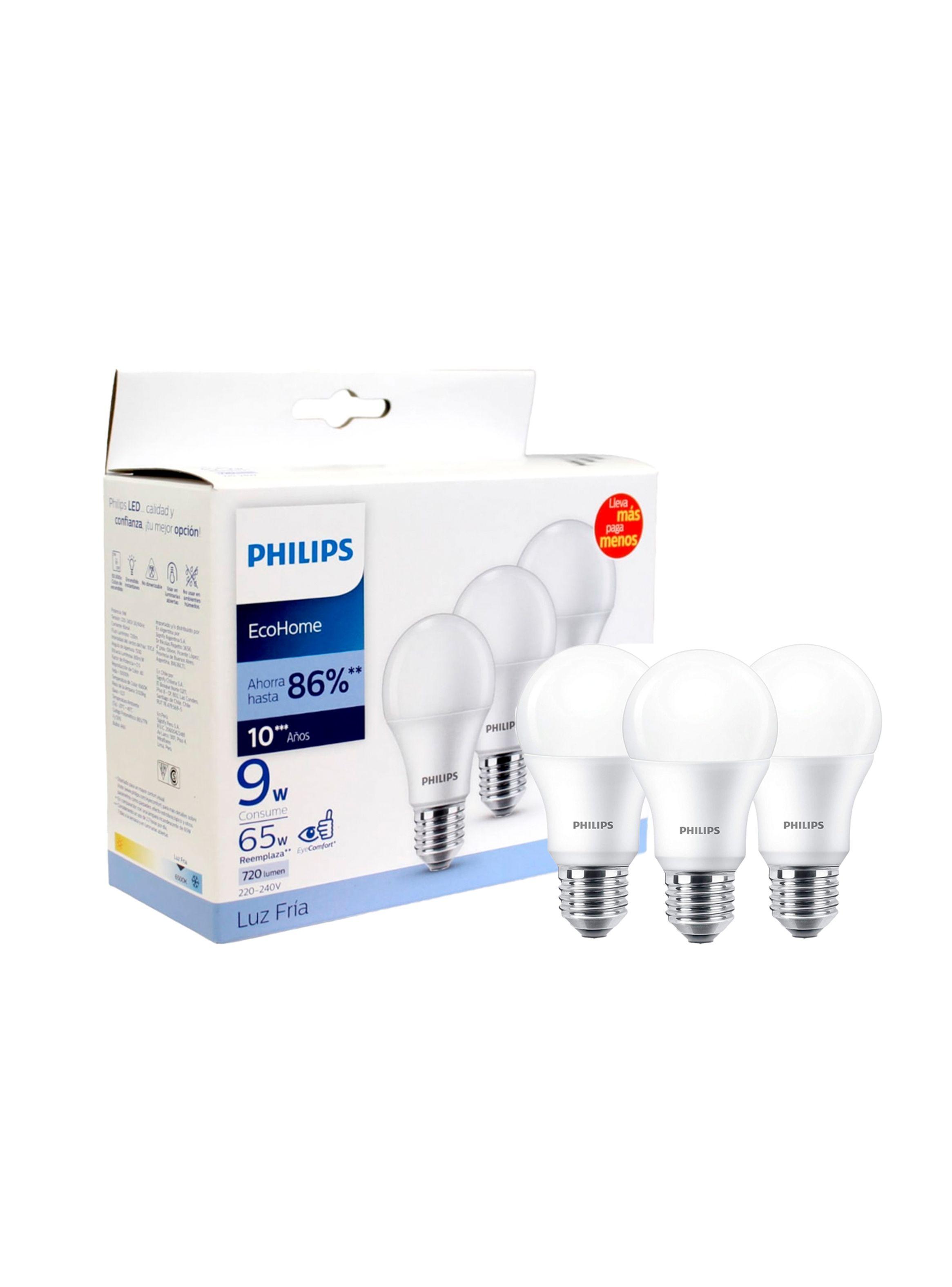 Pack 3 Ampolletas Philips Eco Home Led Bulb 9W E27 Luz Fría-0