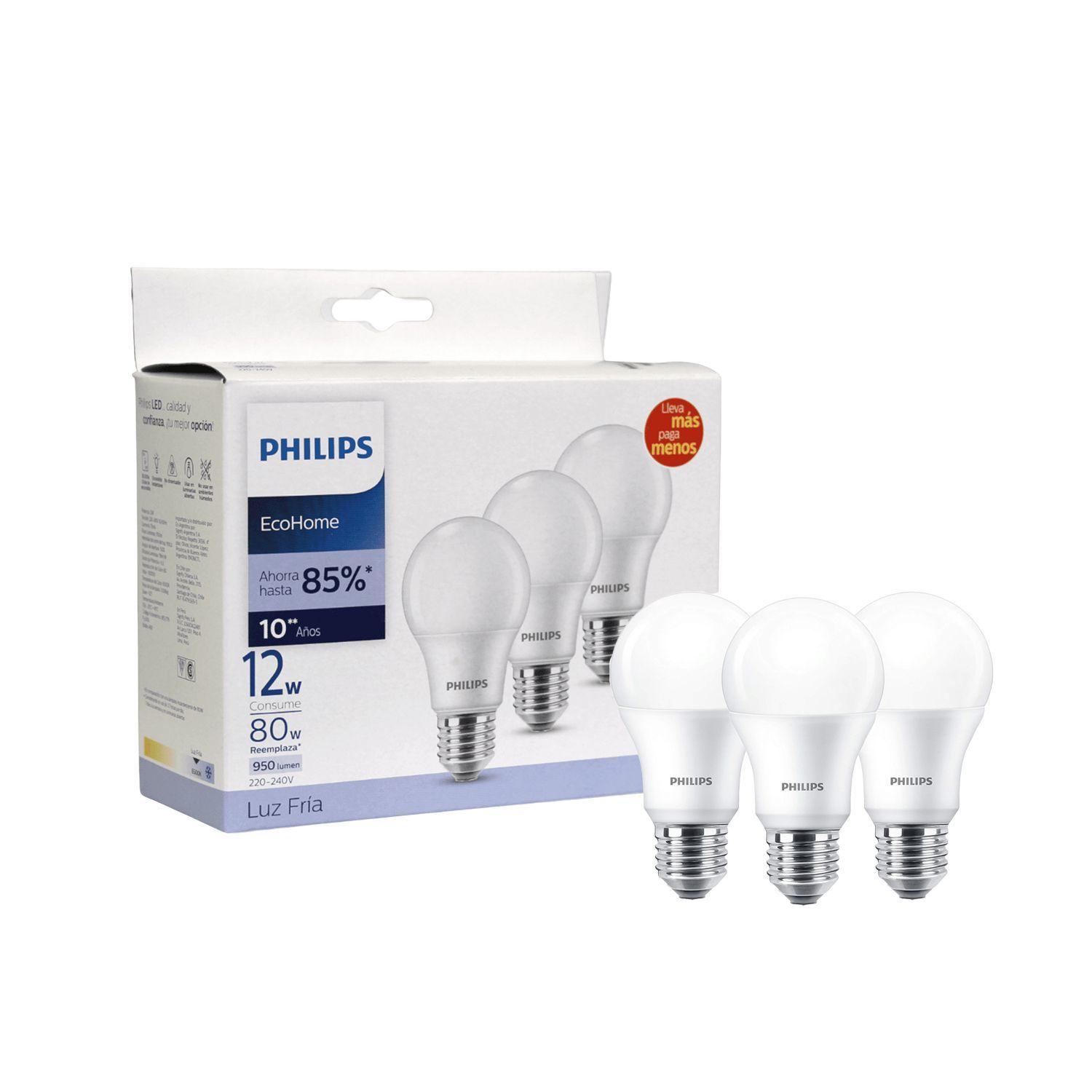 Pack 3 Ampolletas Philips Eco Home Led Bulb 12W E27 Luz Fría-0