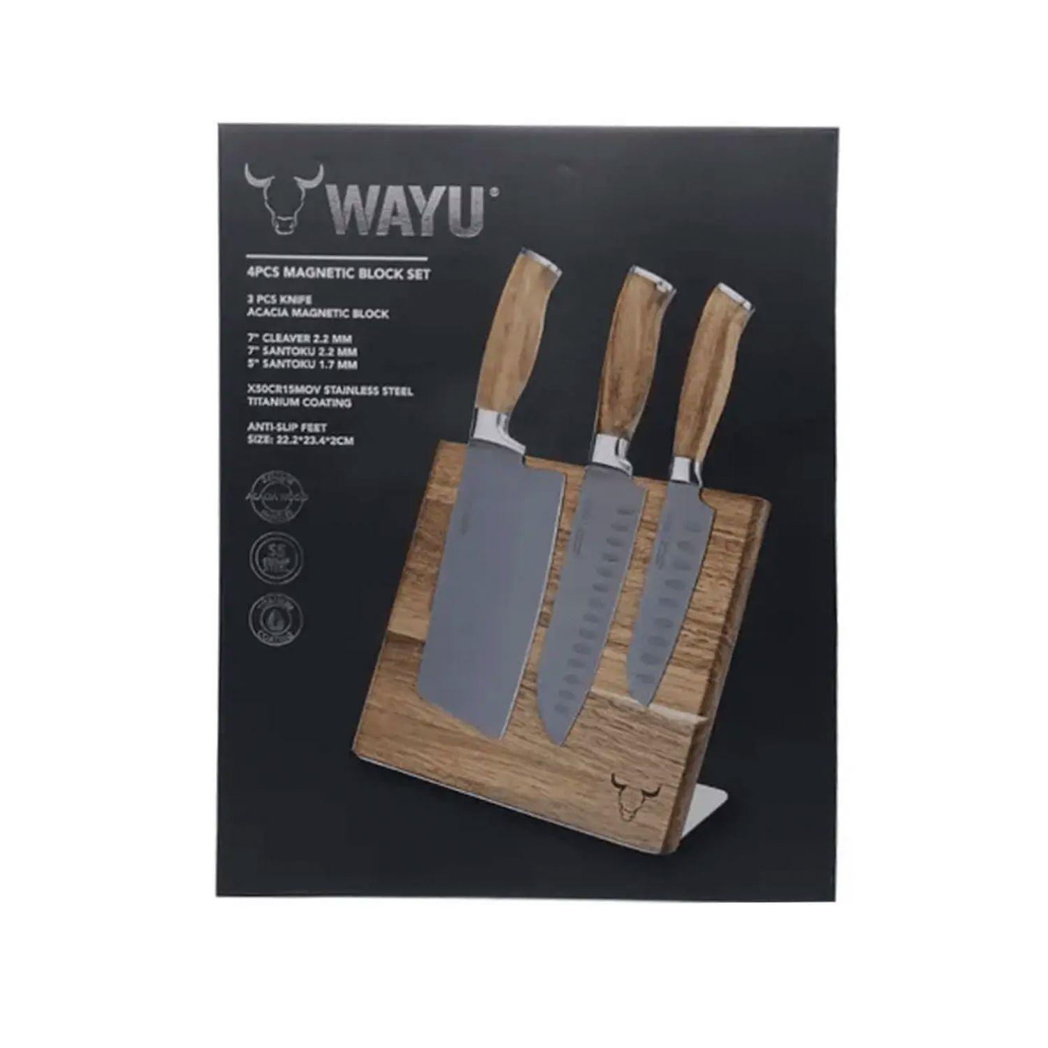 Block Magnético + 3 Cuchillos Madera Acacia - Wayu-2
