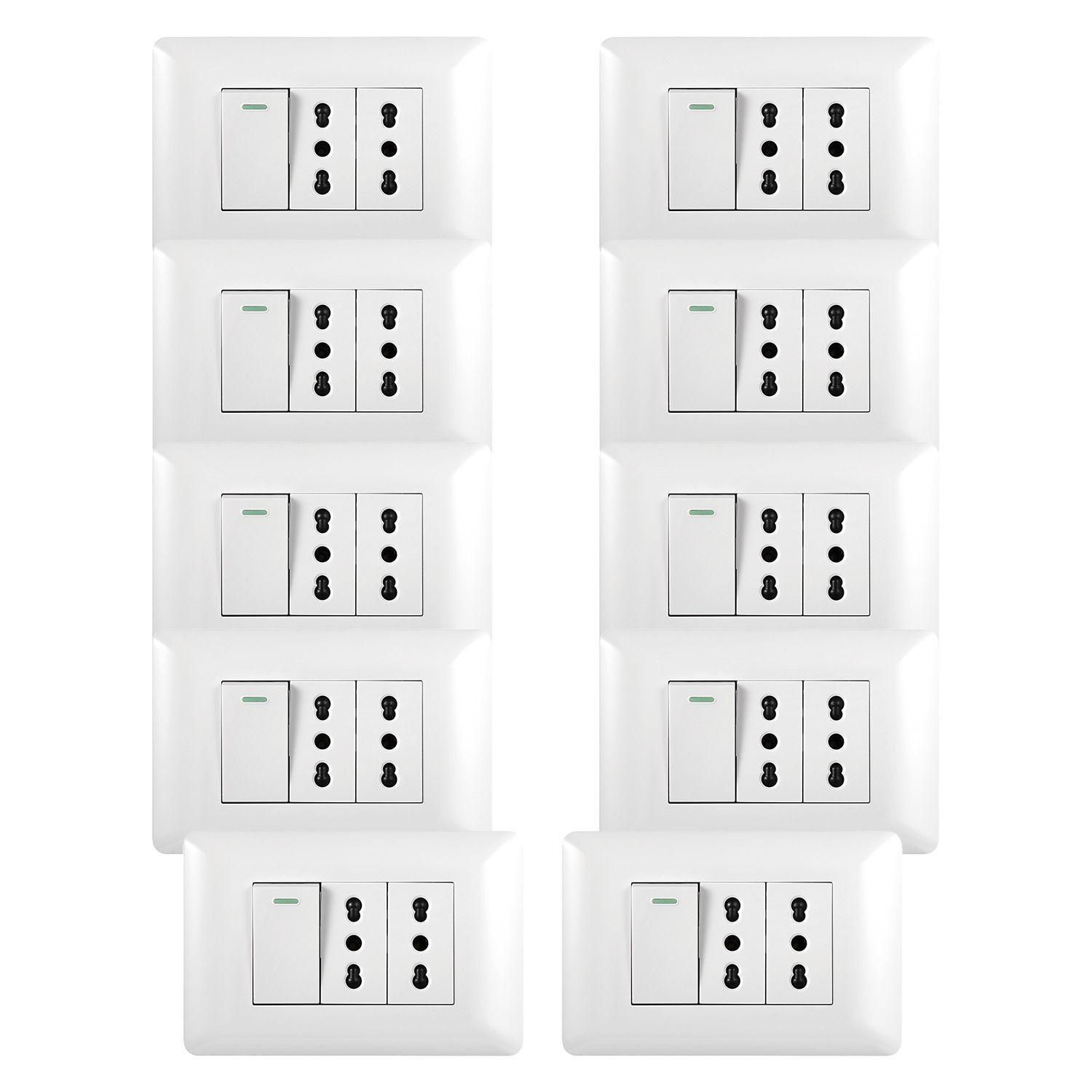 Pack 10 Tomacorriente 10/16A 250V + Interruptor 9/12 10A-0