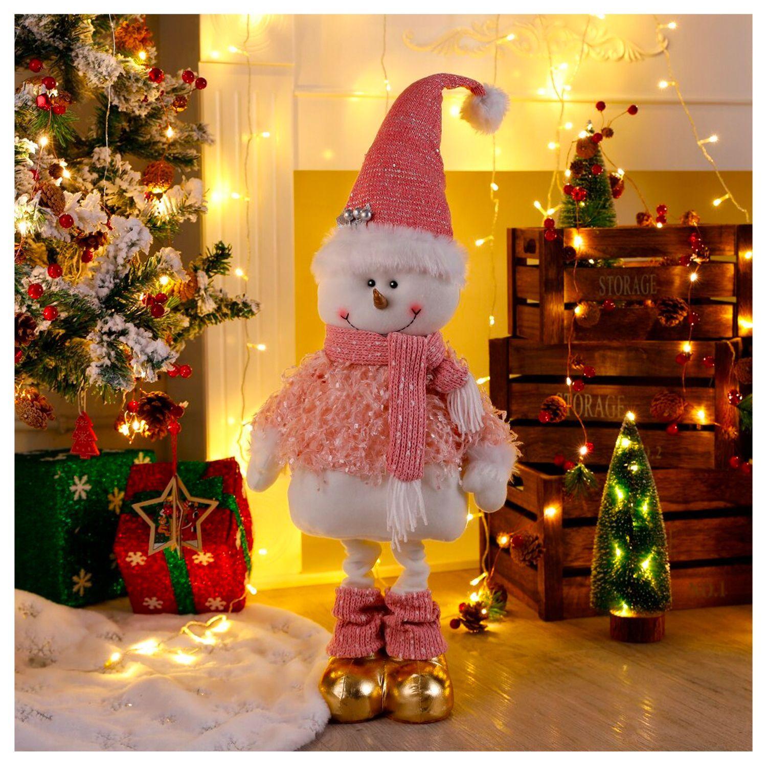Mono Nieve Navidad Patas Largas Rosado 70 cms-7