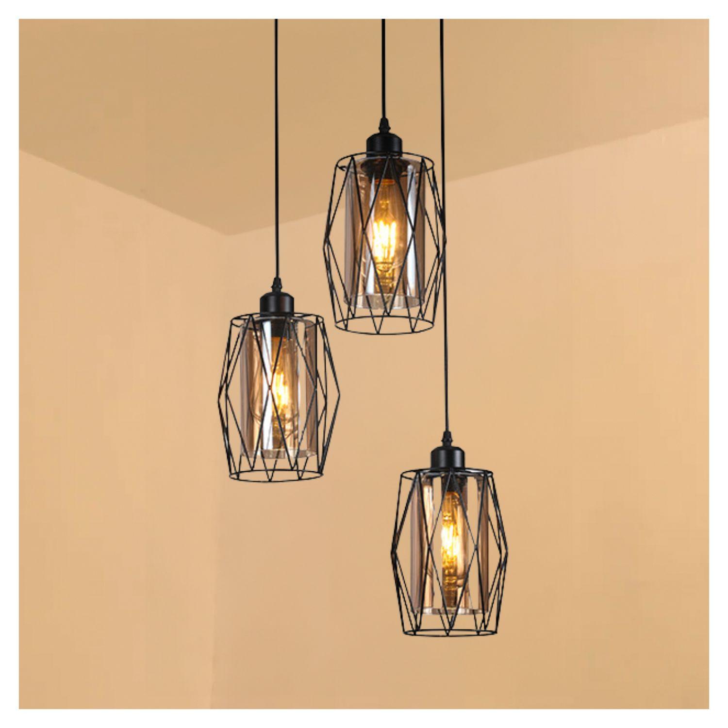 Lámpara Colgante Triple Pantalla Vidrio Base Redonda E-27 Ampolleta Cálida-4