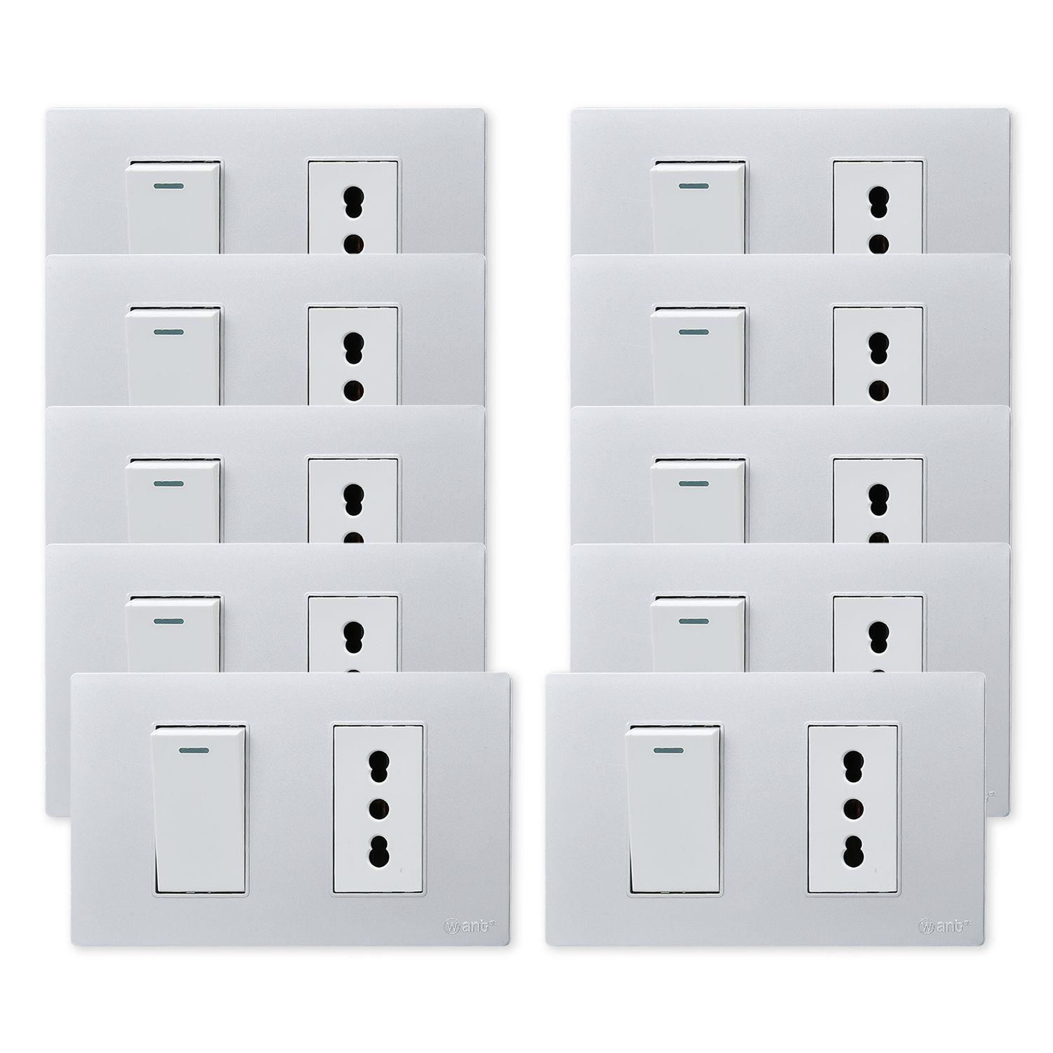 Pack 10 Interruptor 1* 9/12 16A y Tomacorriente 1* 16A - Gris - Blanco-0