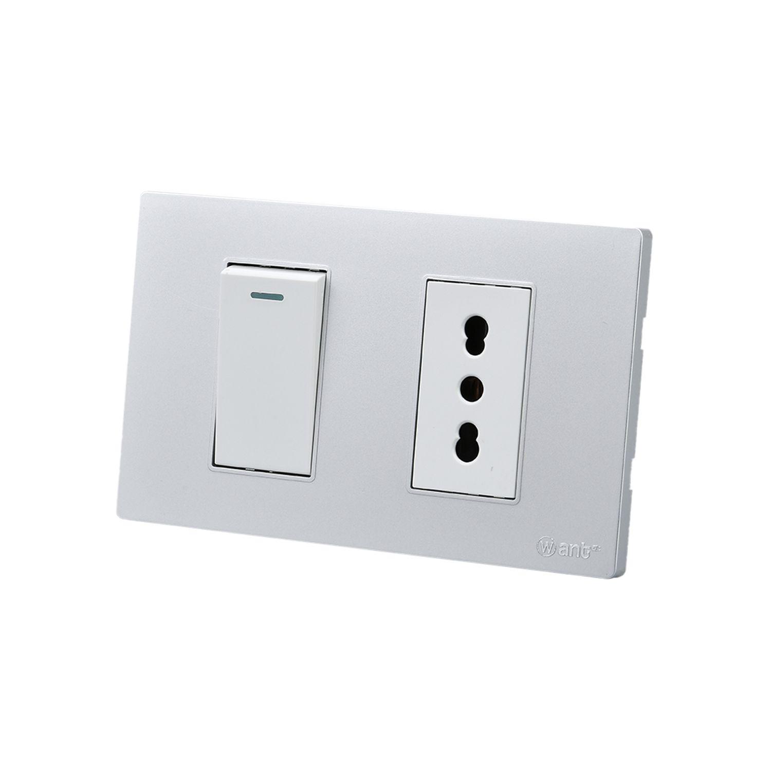 Pack 10 Interruptor 1* 9/12 16A y Tomacorriente 1* 16A - Gris - Blanco-1