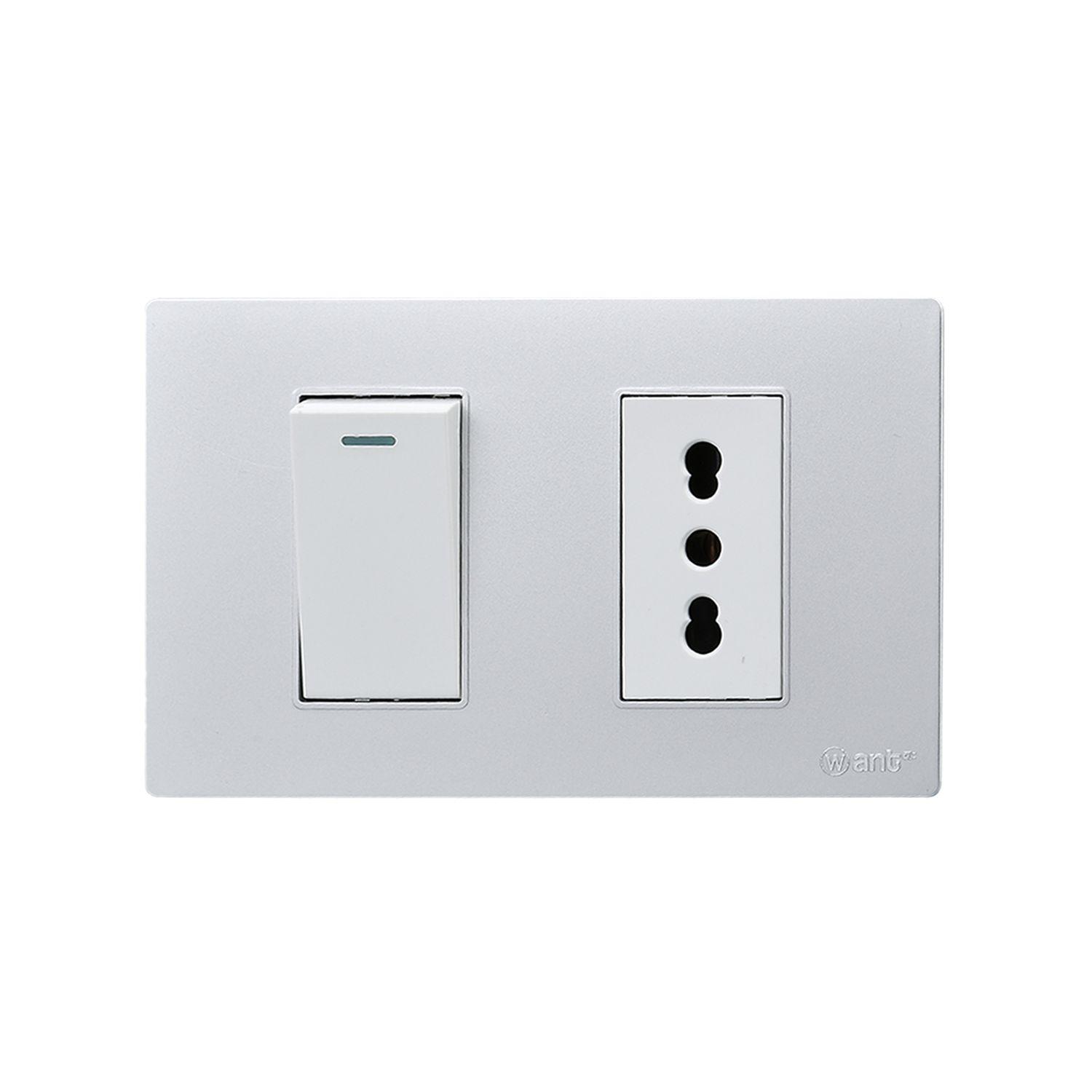 Pack 10 Interruptor 1* 9/12 16A y Tomacorriente 1* 16A - Gris - Blanco-3