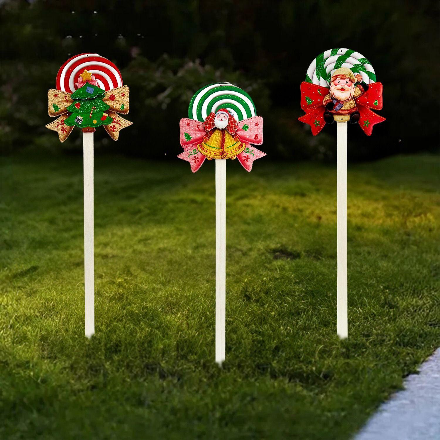 Set 3 Estacas Navideñas de Madera Diseño Cintas-5