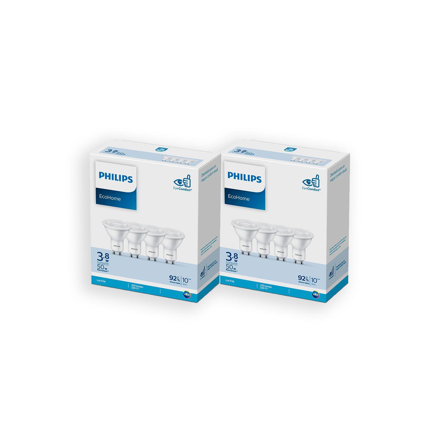 Pack 8 Ampolleta Philips Eco LED 3.8W GU10 - Frío-3