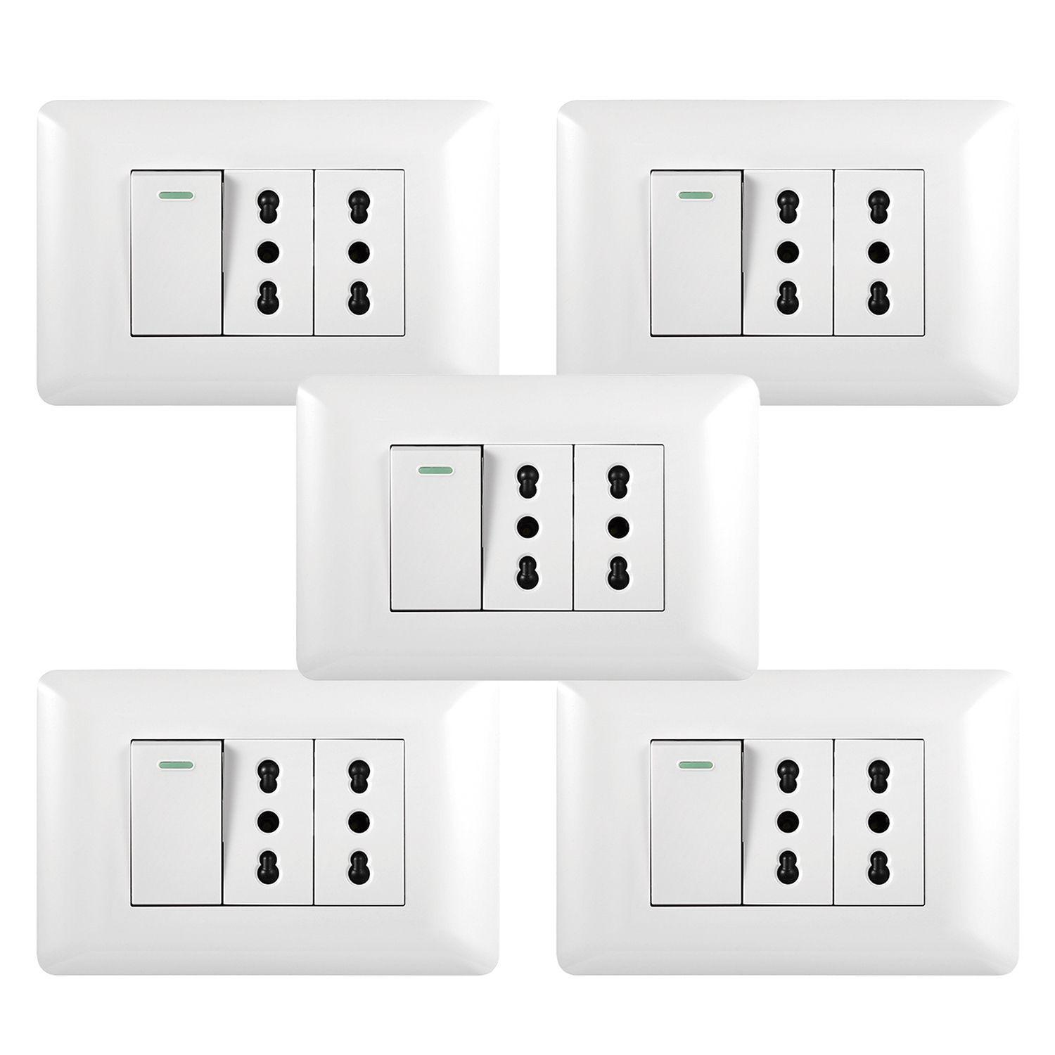 Pack 5 Tomacorriente 10/16A 250V + Interruptor 9/12 10A-0