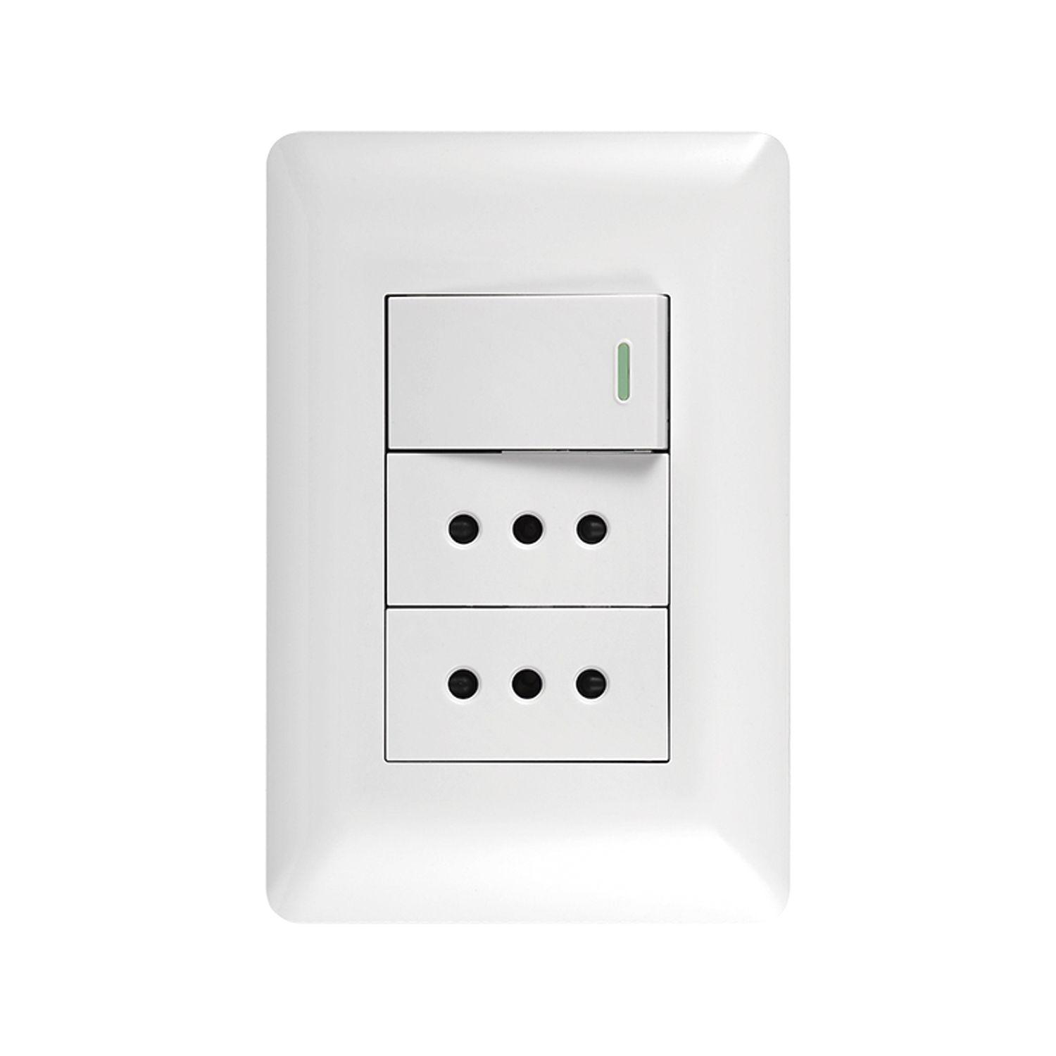 Pack 10 Tomacorriente Doble 10A 250V + Interruptor Simple 9/12 10A 250V Blanco-2