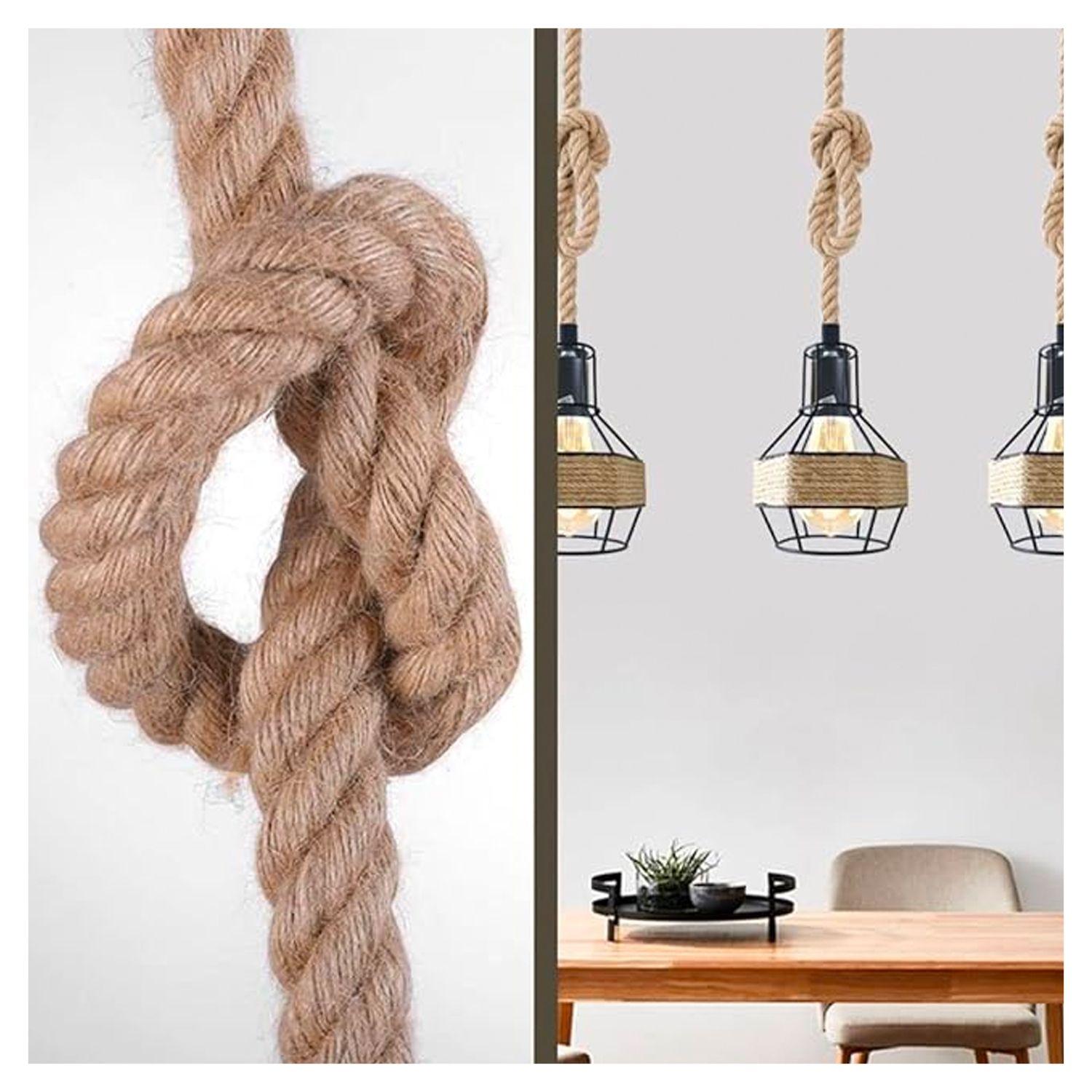 Lámpara Colgante Hexagonal Cáñamo E-27 Ampolleta Cálida-4
