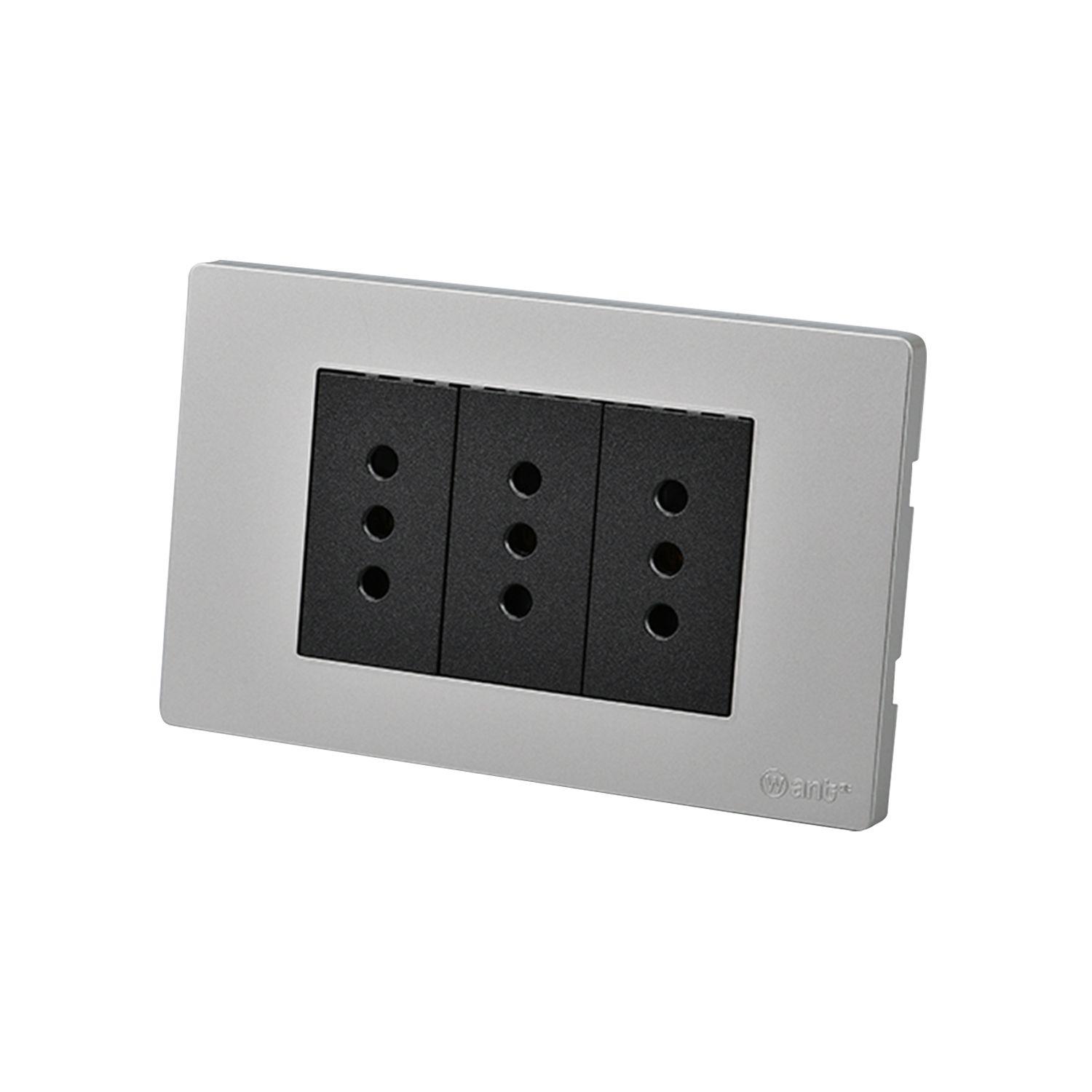 Pack 10 Tomacorriente Triple Metálico 10A - Gris/ Negro-1