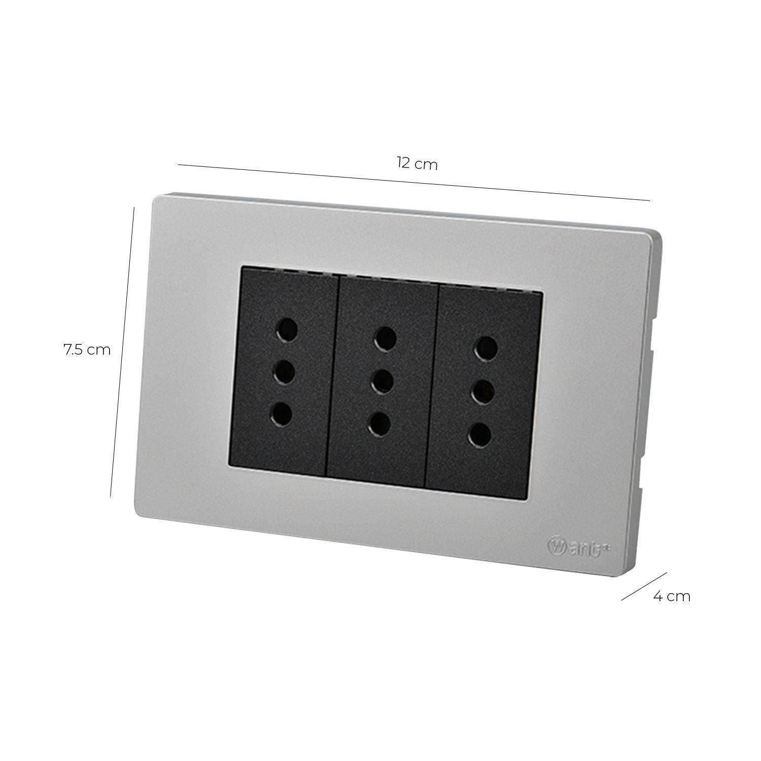 Pack 10 Tomacorriente Triple Metálico 10A - Gris/ Negro-2