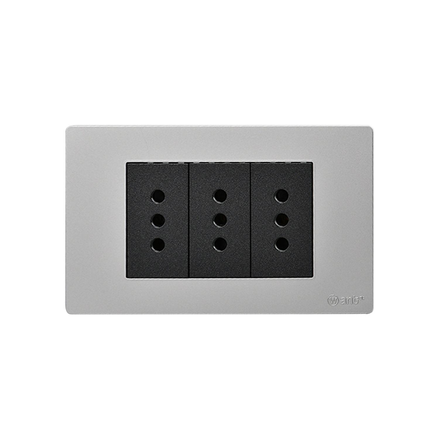 Pack 10 Tomacorriente Triple Metálico 10A - Gris/ Negro-3