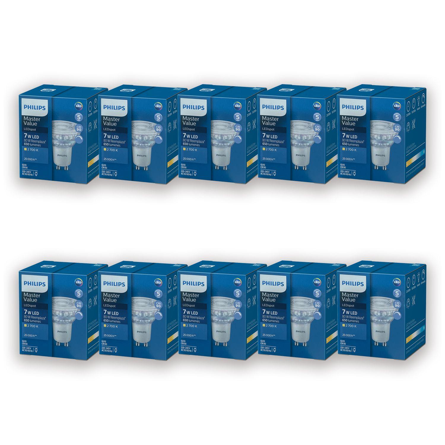 Pack 10 Ampolleta Philips Dimeable MasLed Spot VLE 7W GU10 - Cálido-3