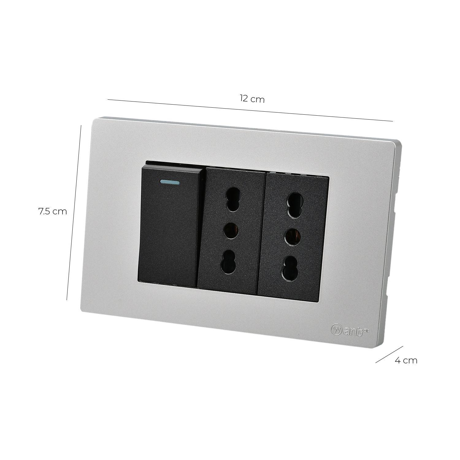 Pack 5 Interruptor 1* 9/12 16A y Tomacorriente 2* 16A - Gris - Negro-2