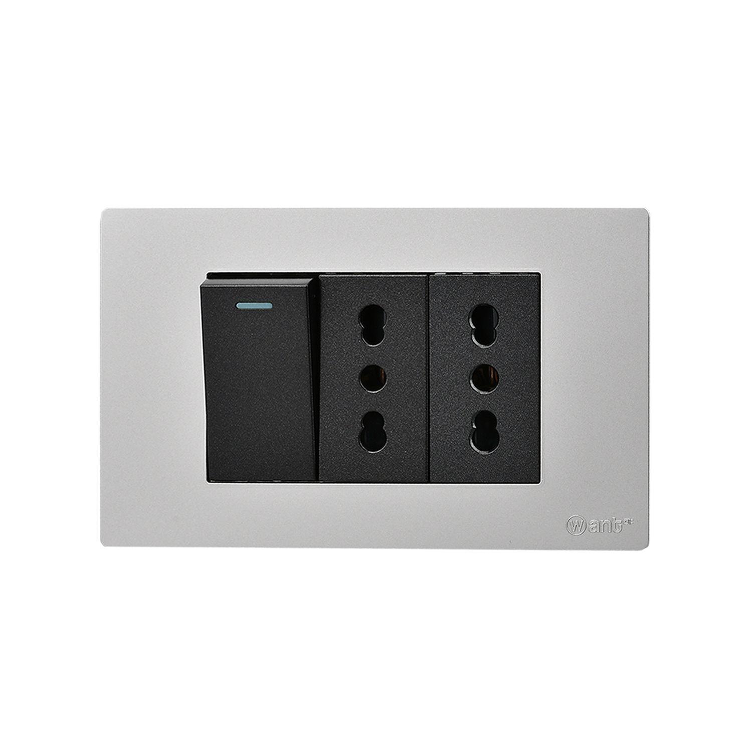 Pack 5 Interruptor 1* 9/12 16A y Tomacorriente 2* 16A - Gris - Negro-3
