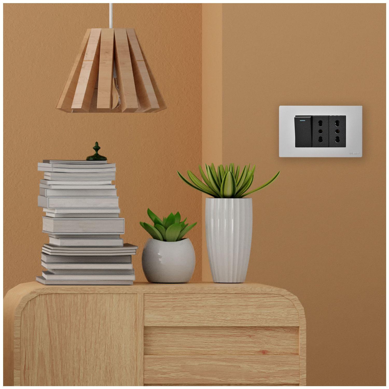 Pack 5 Interruptor 1* 9/12 16A y Tomacorriente 2* 16A - Gris - Negro-4