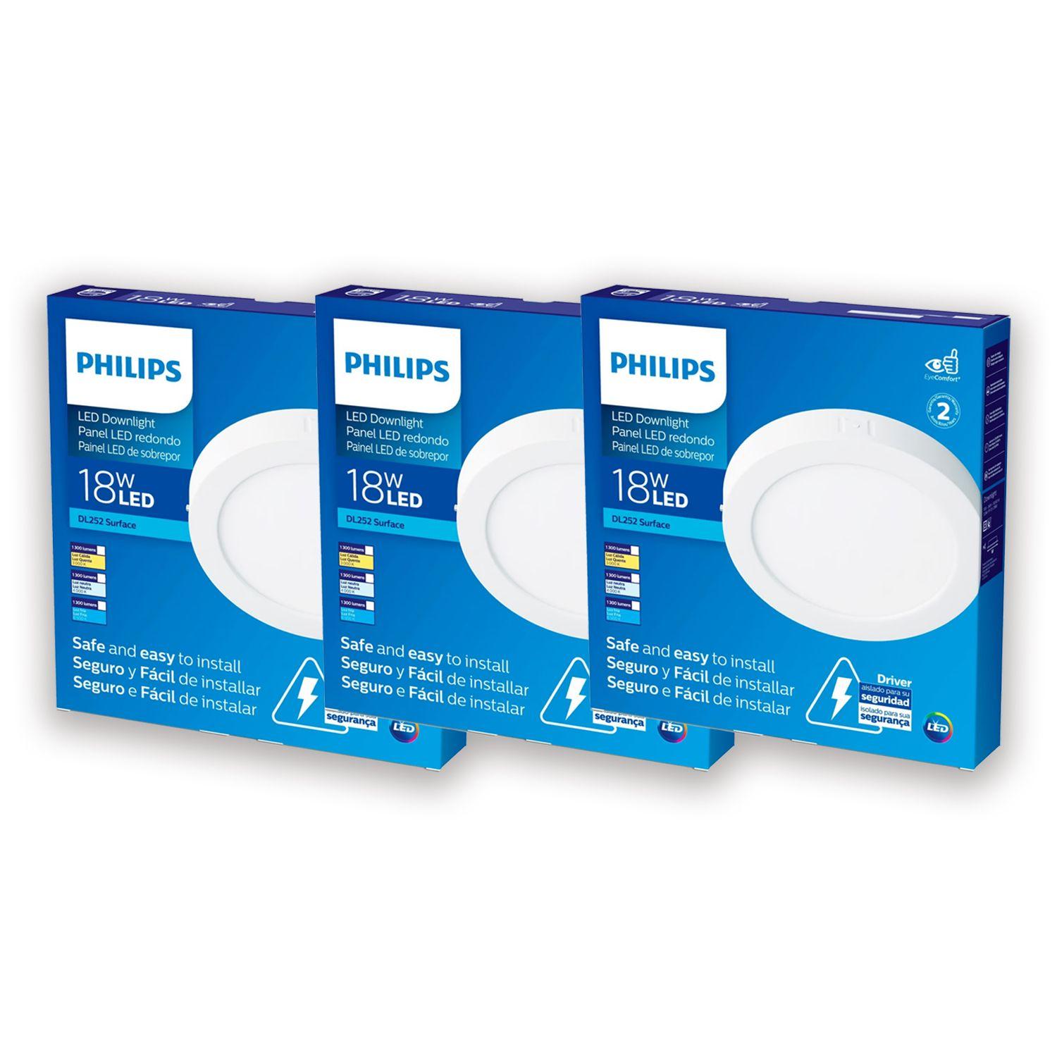 Pack 3 Paneles LED 18W Sobrepuesto Redondo DL252 G2 Philips - Frío-5