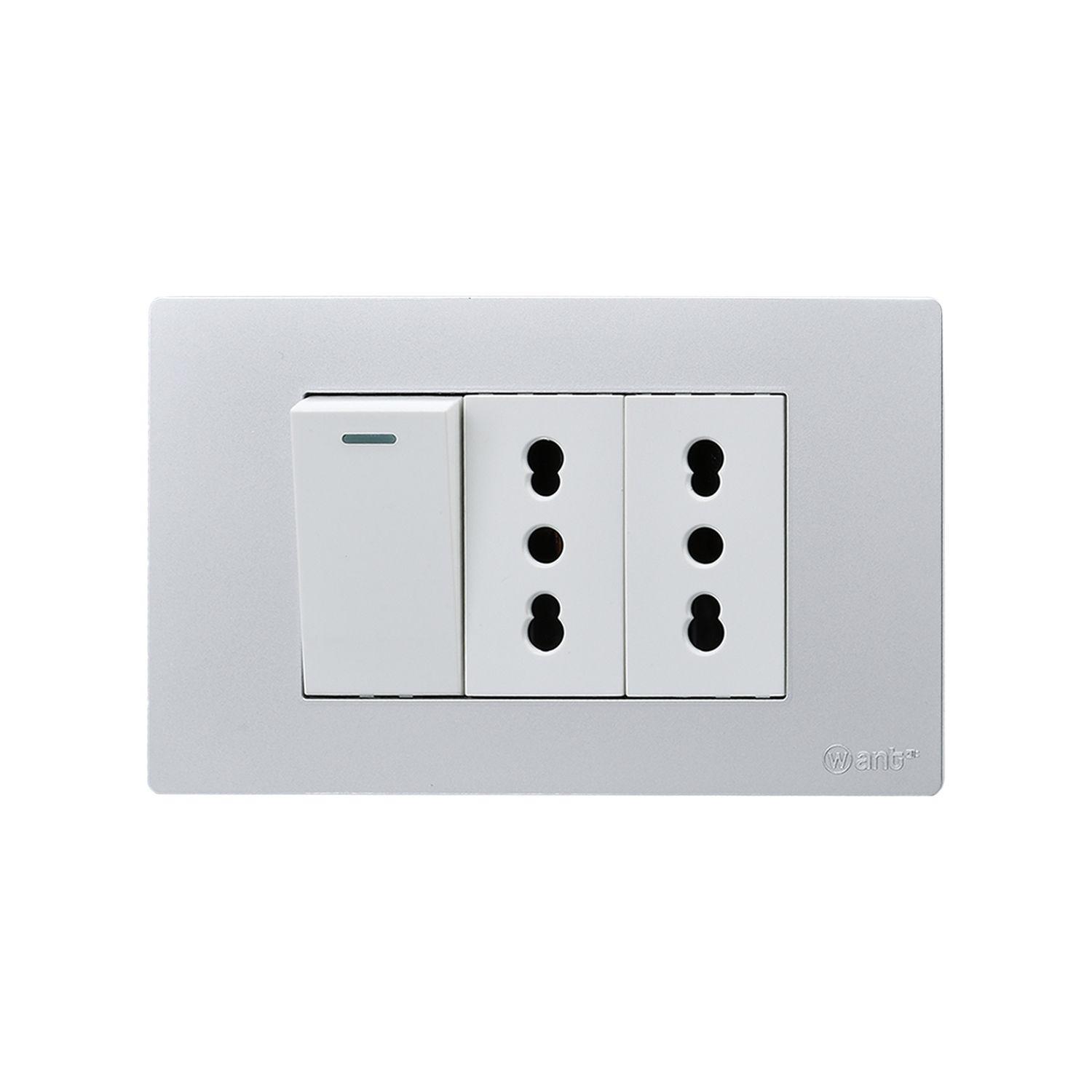 Pack 10 Interruptor 1* 9/12 16A y Tomacorriente 2* 16A - Gris - Blanco-3