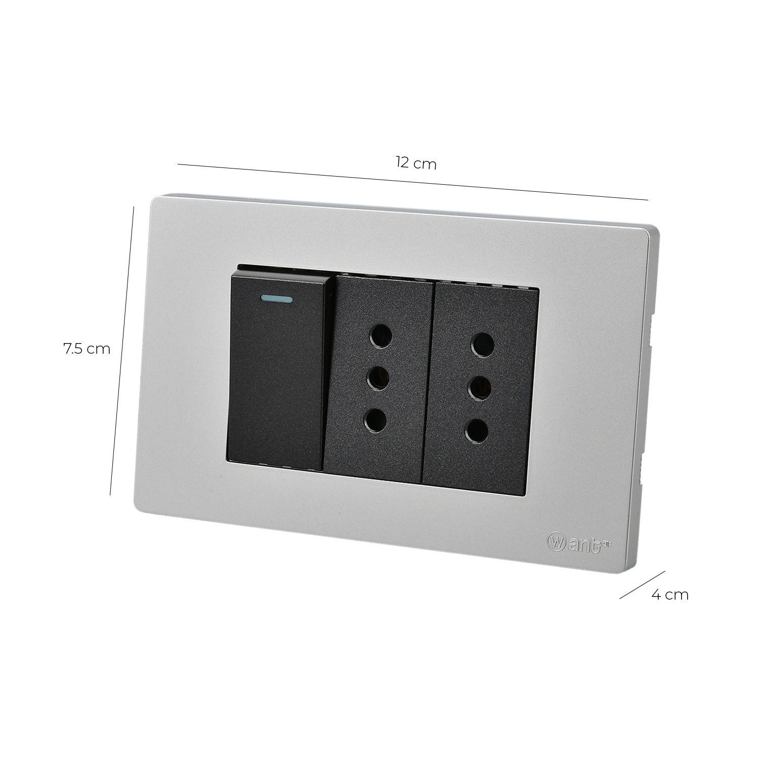 Pack 10 Interruptor 1* 9/12 16A y Tomacorriente 2* 10A - Gris - Negro-2