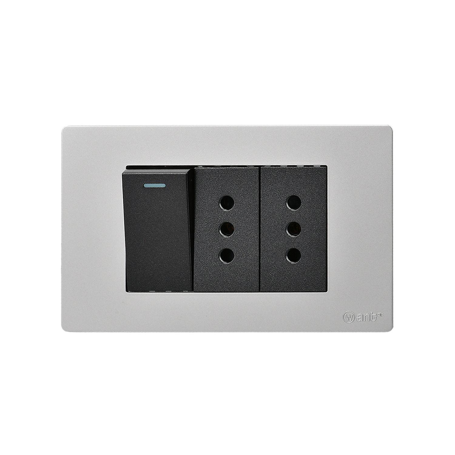 Pack 10 Interruptor 1* 9/12 16A y Tomacorriente 2* 10A - Gris - Negro-3
