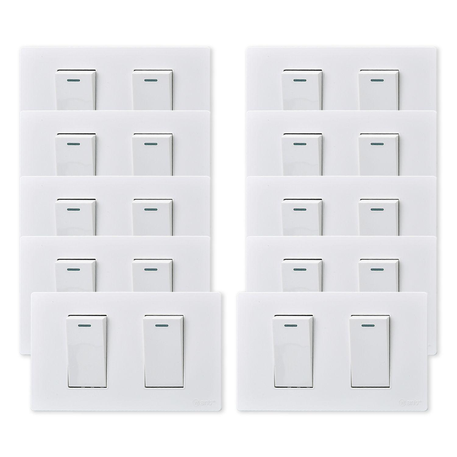Pack 10 Interruptores Doble Metálico 9/24 16A - Blanco-0