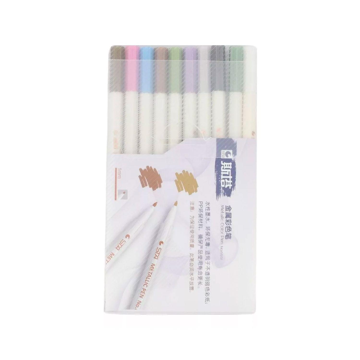 Set De 10pcs Lápices Metalizados Punta Fina STA-0