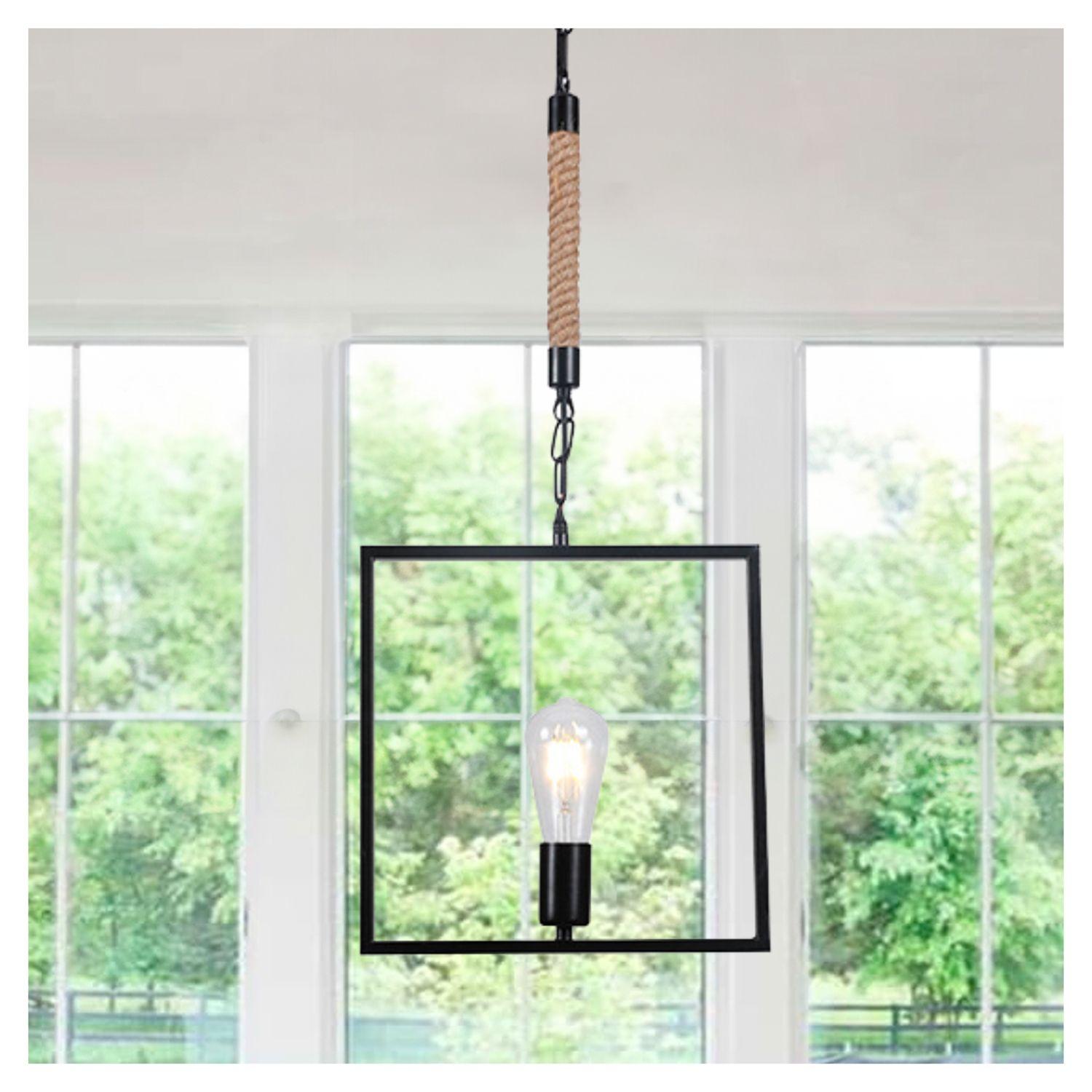Lámpara Colgante Yute/Cuadro Negro Porta E-27 Incluye Ampolleta-3