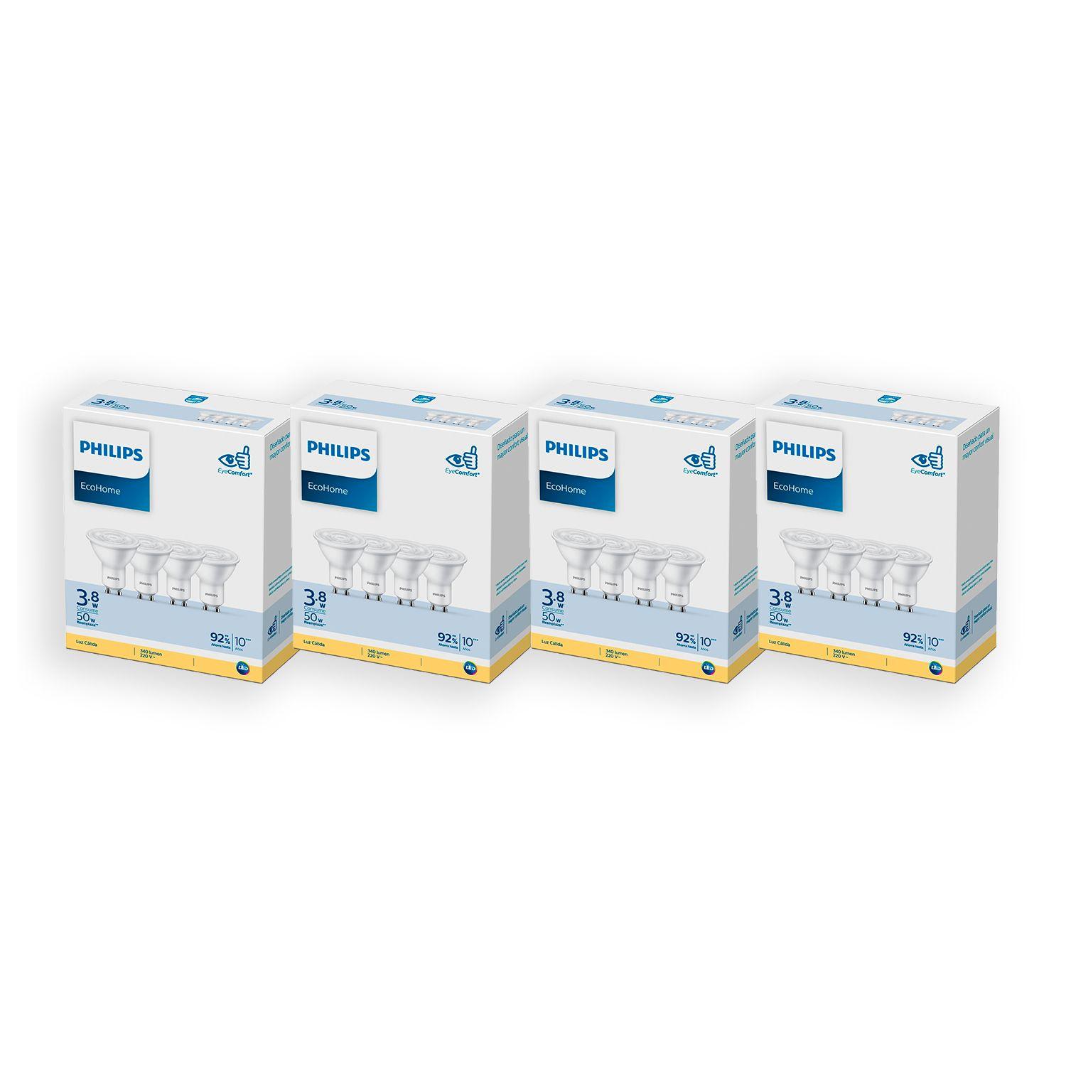 Pack 16 Ampolleta Philips Eco LED 3.8W GU10 - Cálido-3
