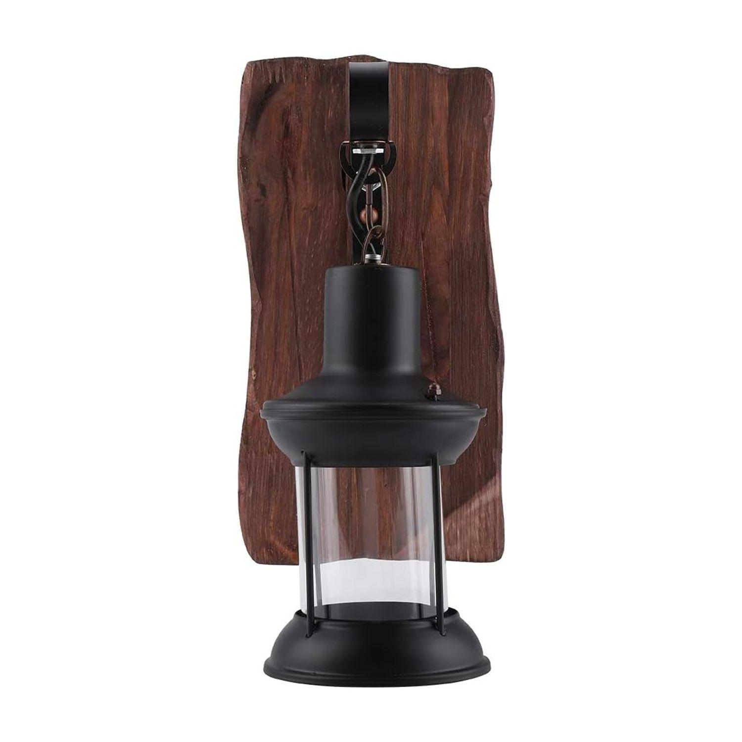 Aplique Farol Base Madera Rectangular Porta E-27 Incluye Ampolleta-0