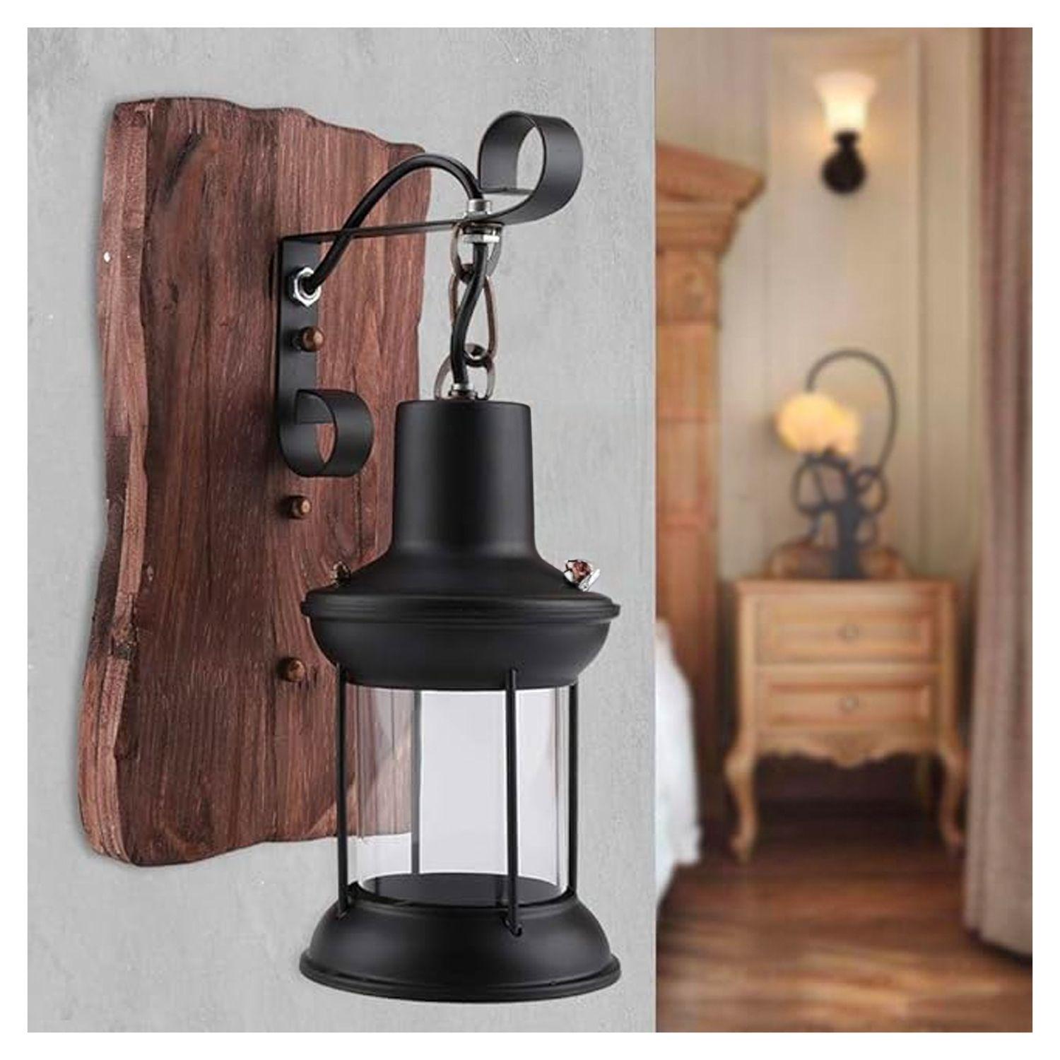 Aplique Farol Base Madera Rectangular Porta E-27 Incluye Ampolleta-1