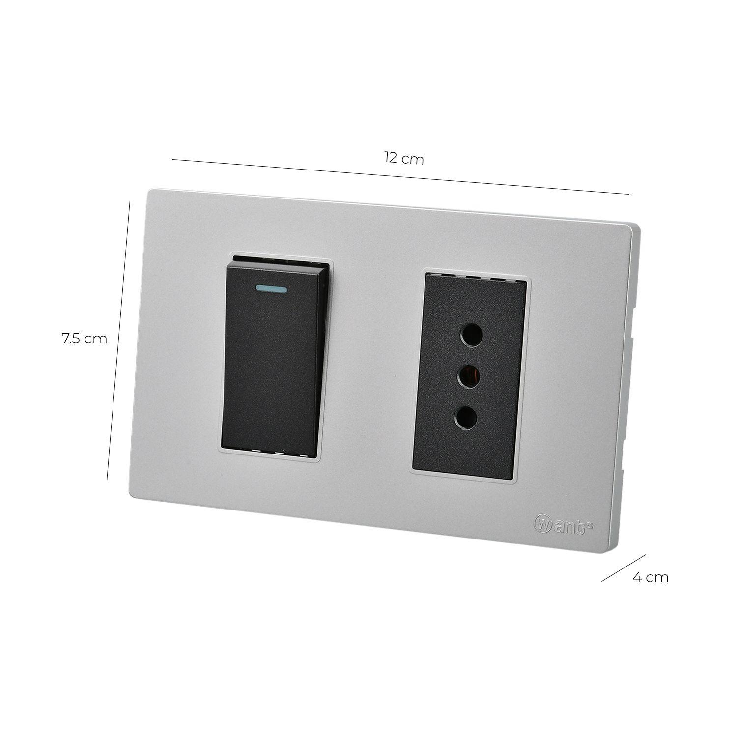 Pack 5 Interruptor 1* 9/12 16A y Tomacorriente 1* 10A - Gris - Negro-2